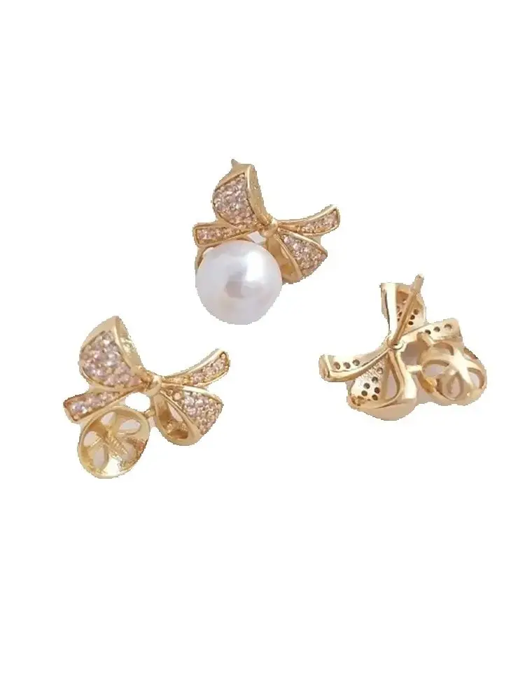 14K Gold Color Zircon Bow Half Hole Pearl Holder Stud Earrings 925 Silver Needle DIY Earrings Ear Jewelry Material E133
14K Gold Color Zircon Bow Half Hole Pearl Holder Stud Earrings 925 Silver Needle DIY Earrings Ear Jewelry Material E133