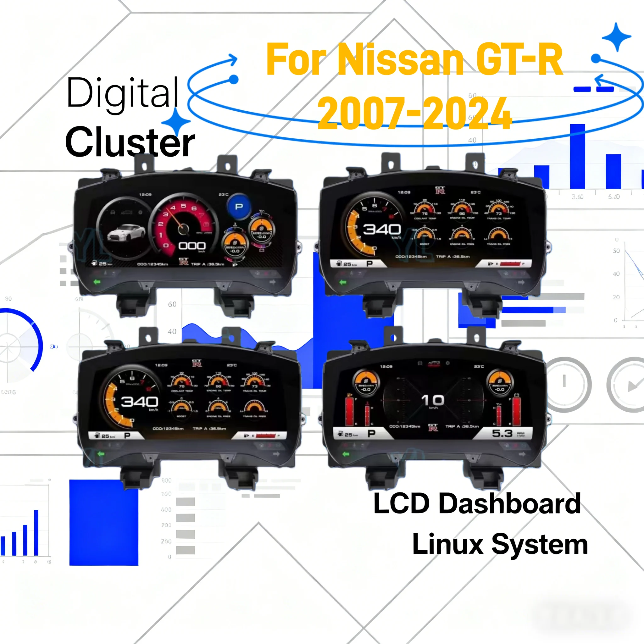 Linux Syst цифровая приборная панель Cluster Carplay для Nissan GTR 2007-2024 виртуальный ЖК-дисплей приборная панель кабина спидометр Plug-play
Linux Syst цифровая приборная панель Cluster Carplay для Nissan GTR 2007-2024 виртуальный ЖК-дисплей приборная панель кабина спидометр Plug-play
