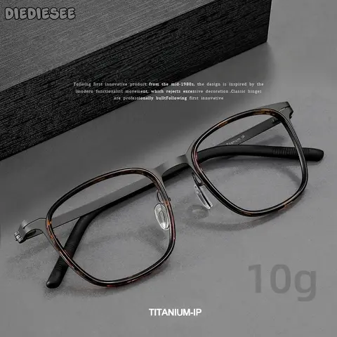DIEDIESEE Ultra Light Pure Titanium Tortoiseshell Color Eyeglass Frame Men's Square Optical Prescription Eyeglass Frame 2706