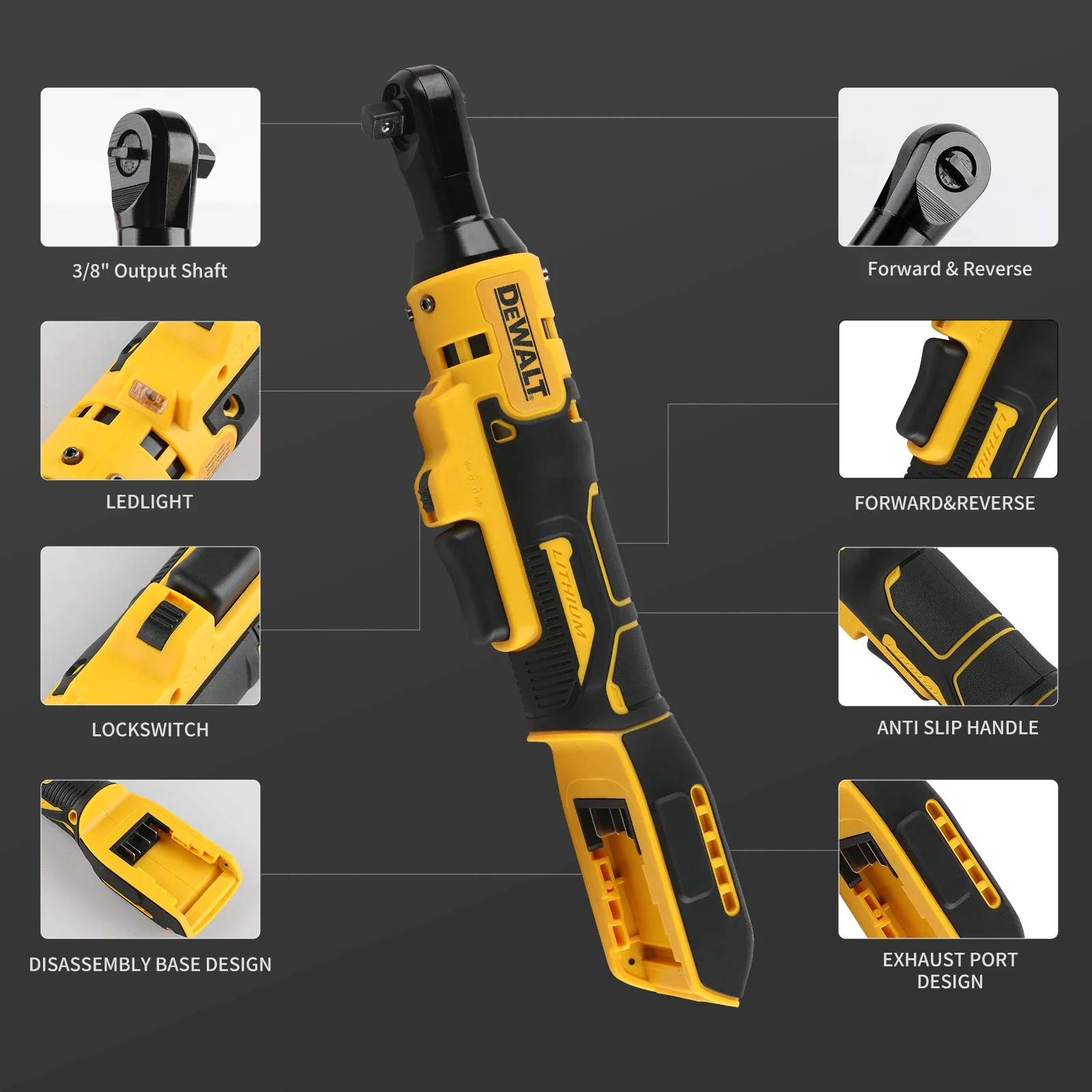 Бесщеточный угловой гайковерт DEWALT DCF513 20В с регулируемой скоростью, 3/8"-1/2 дюйма, для авторемонта и строительства
Бесщеточный угловой гайковерт DEWALT DCF513 20В с регулируемой скоростью, 3/8"-1/2 дюйма, для авторемонта и строительства