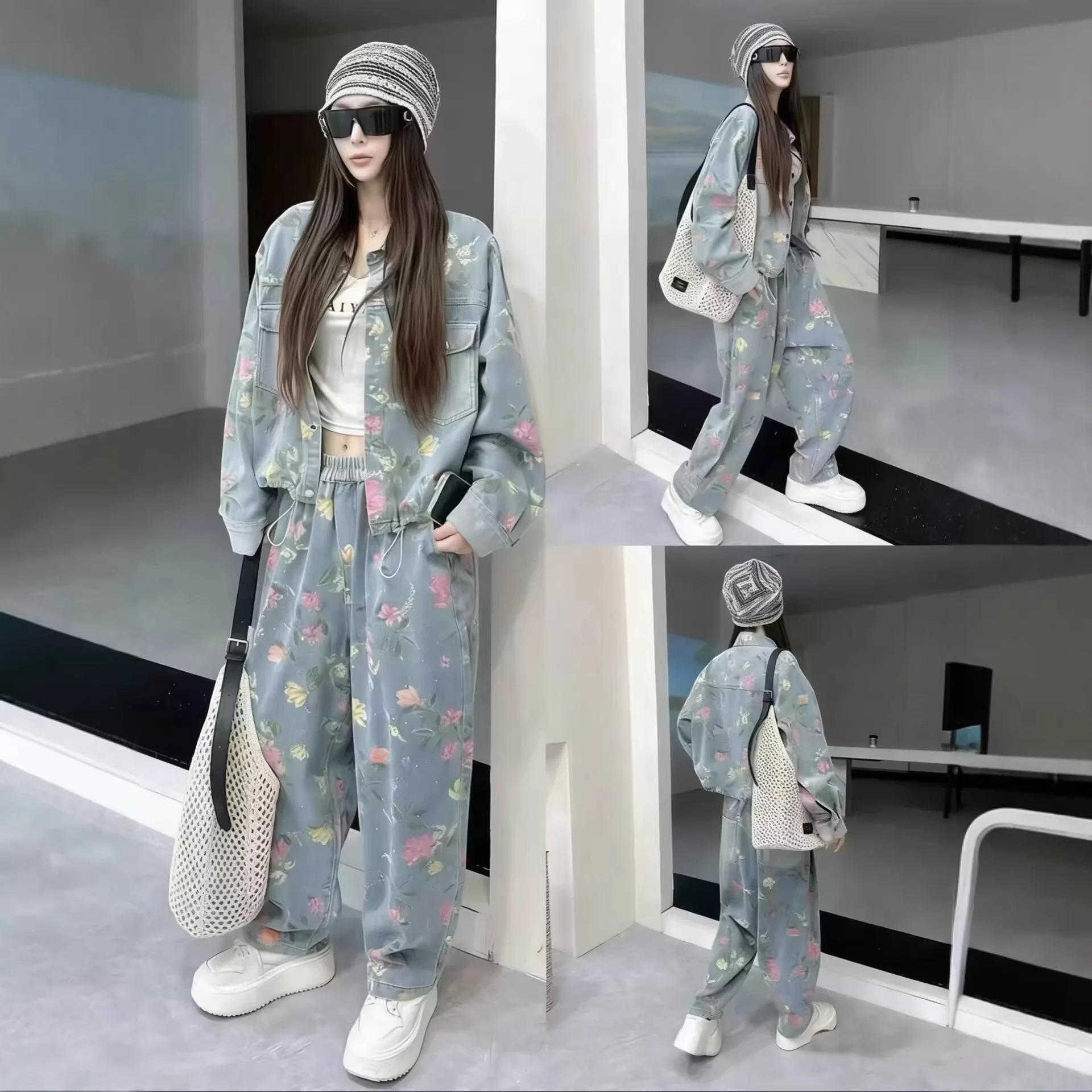 Trendy Brand Heavy Industry Hot Diamond Printing Loose Long-sleeved Denim Shirt Top Wide-leg Trousers Two-piece Suit Women
Trendy Brand Heavy Industry Hot Diamond Printing Loose Long-sleeved Denim Shirt Top Wide-leg Trousers Two-piece Suit Women