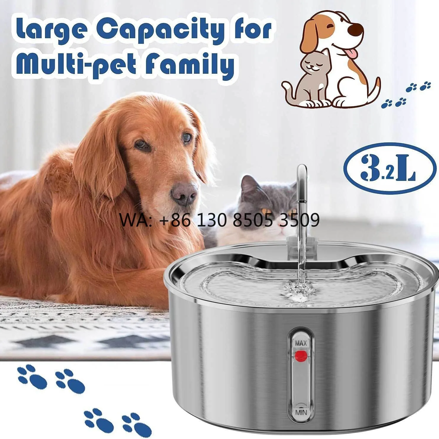 Smart Pet Water Dispenser 304SS Material Cat Dog Drinking Fountain Filtered Water Quiet Operation Easy Clean Large Tank
Smart Pet Water Dispenser 304SS Material Cat Dog Drinking Fountain Filtered Water Quiet Operation Easy Clean Large Tank