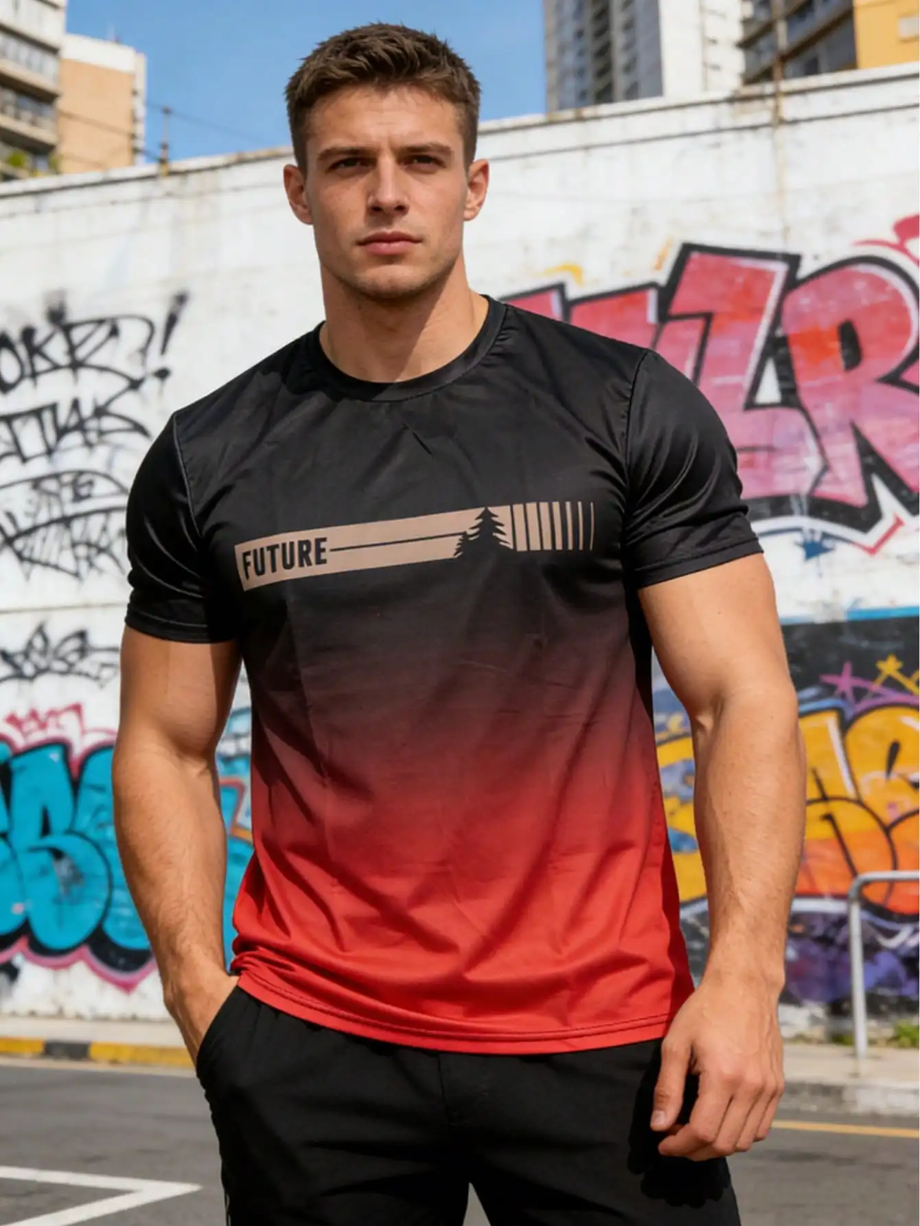 Men's Ombre Gradient T-Shirt with Graphic Stripe Design, Lightweight Breathable Fabric
Men's Ombre Gradient T-Shirt with Graphic Stripe Design, Lightweight Breathable Fabric