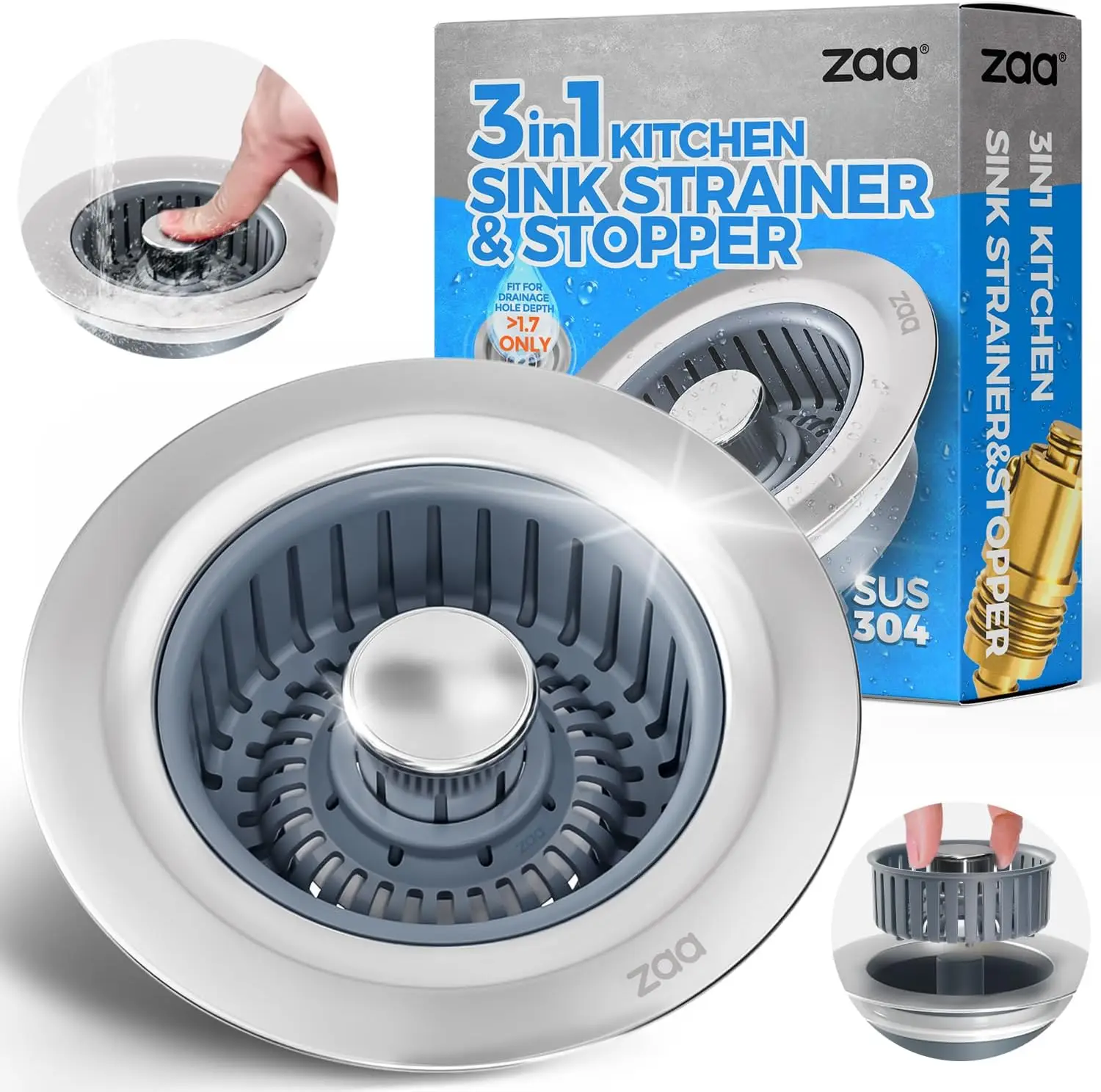 3-in-1 Kitchen Sink Drain Strainer Stopper, Anti-Clogging, Fits 3.5" Drain, Silver
3-in-1 Kitchen Sink Drain Strainer Stopper, Anti-Clogging, Fits 3.5" Drain, Silver