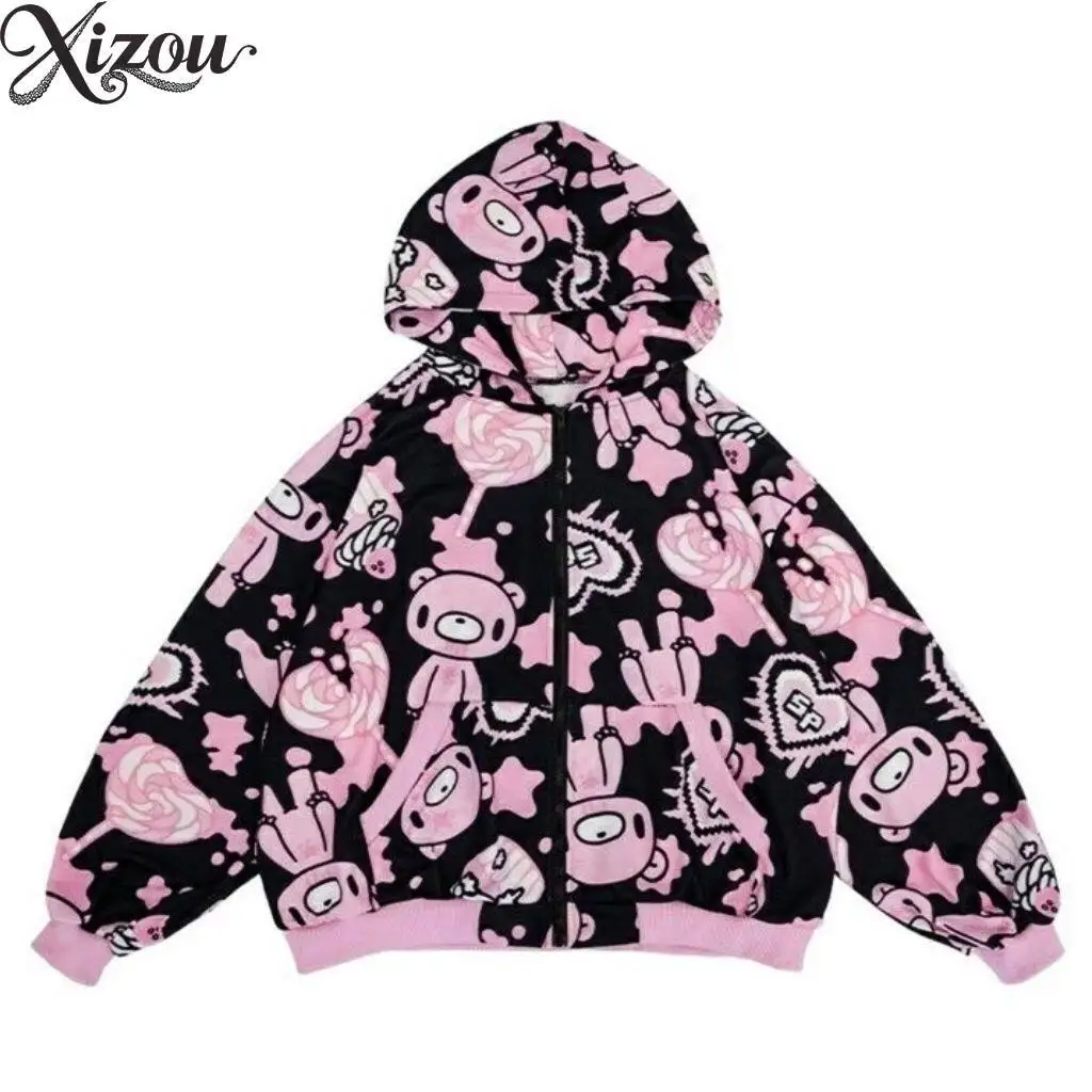 2026 Gothic Style Cartoon Bear Kawaii Casual Hoodie Zip-Up Coat for Streetwear Edgy Versatile Cool Loose Coat Autumn Spring
2026 Gothic Style Cartoon Bear Kawaii Casual Hoodie Zip-Up Coat for Streetwear Edgy Versatile Cool Loose Coat Autumn Spring