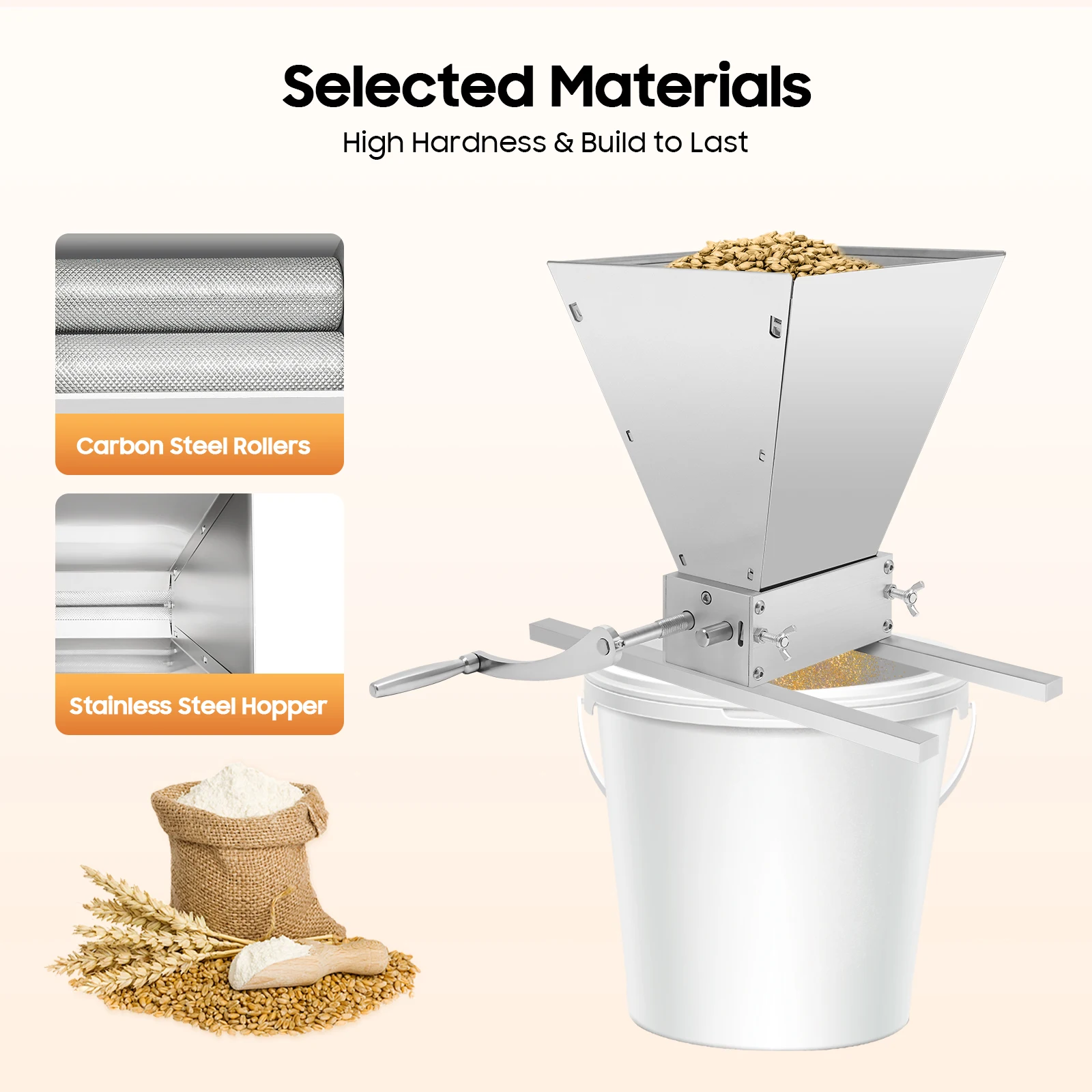 Grain Mill, Malt Mill, Manual Adjustable 2 Roller Grain Grinder with 4L Hopper, 0-2.5mm Gap Setting for Home Brewing Beer, Wheat
Grain Mill, Malt Mill, Manual Adjustable 2 Roller Grain Grinder with 4L Hopper, 0-2.5mm Gap Setting for Home Brewing Beer, Wheat