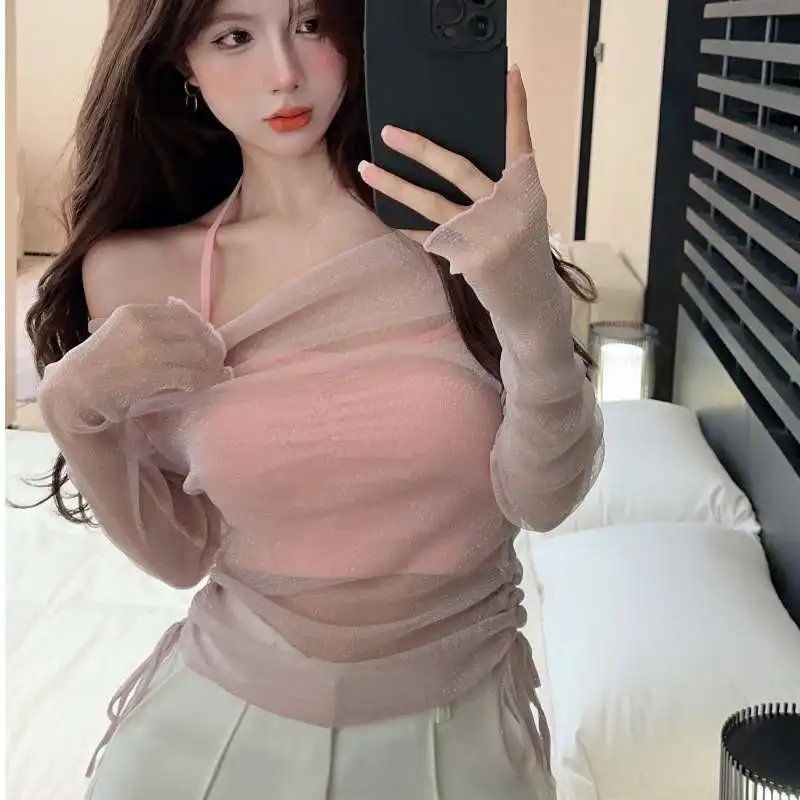 2024 Summer New Sweet Sexy Off Shoulder Sparkling Sheer Mesh Top for Women Slim Fit Halter Strap Vest and Tank Top Layered Set
2024 Summer New Sweet Sexy Off Shoulder Sparkling Sheer Mesh Top for Women Slim Fit Halter Strap Vest and Tank Top Layered Set