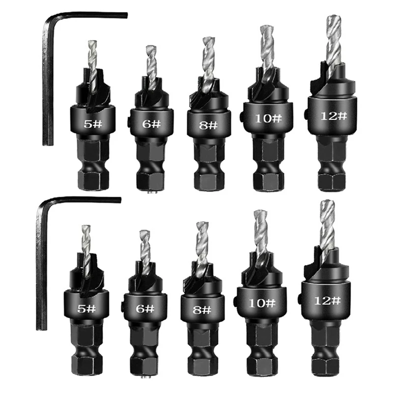 A81M New 2 Setsx5pcs Countersunk Drill Hexagonal Handle Steel Hole Opener Set Wood Taper Hole Integrated Drill Bit
A81M New 2 Setsx5pcs Countersunk Drill Hexagonal Handle Steel Hole Opener Set Wood Taper Hole Integrated Drill Bit