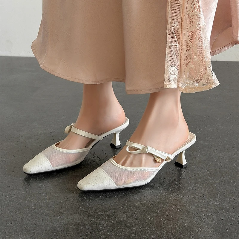 Women's new summer genuine leather cowhide breathable mesh fine heels high heels with toe caps Mueller shoes fashion slippers
Women's new summer genuine leather cowhide breathable mesh fine heels high heels with toe caps Mueller shoes fashion slippers