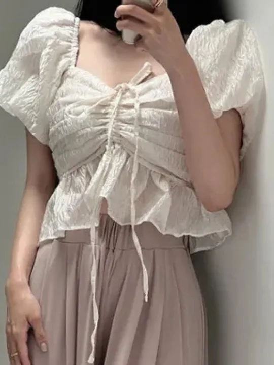 Faionable Chic ort Sve Bubble irt Женское плечо Bared Ne Hanging Pure Desire Casual Commute Sle Spring 2025
Faionable Chic ort Sve Bubble irt Женское плечо Bared Ne Hanging Pure Desire Casual Commute Sle Spring 2025
