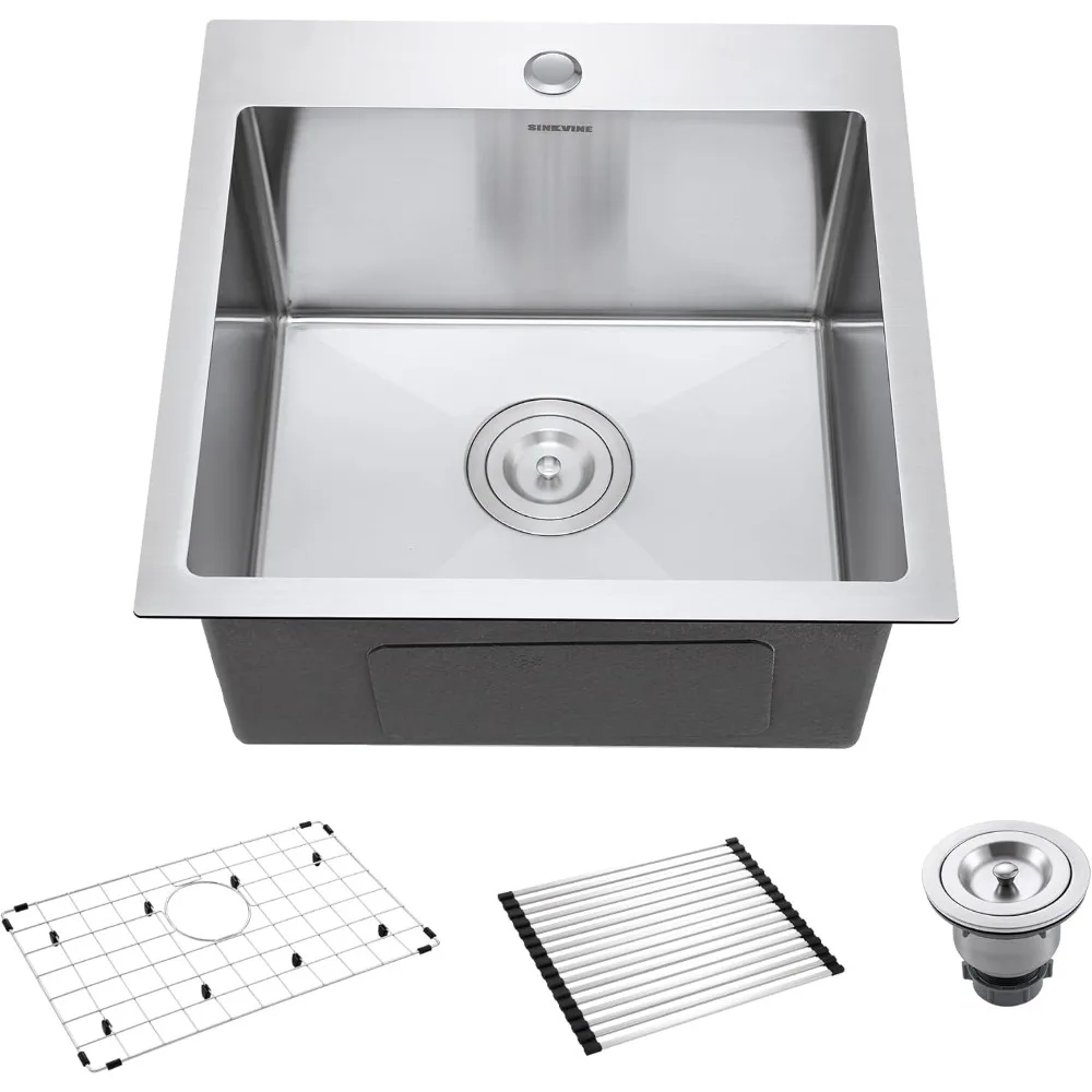 18 Inch Bar Sink Drop In Deep Single Bowl Top Mount with Drain Strainer Grid and Roll Up Drying Rack
18 Inch Bar Sink Drop In Deep Single Bowl Top Mount with Drain Strainer Grid and Roll Up Drying Rack