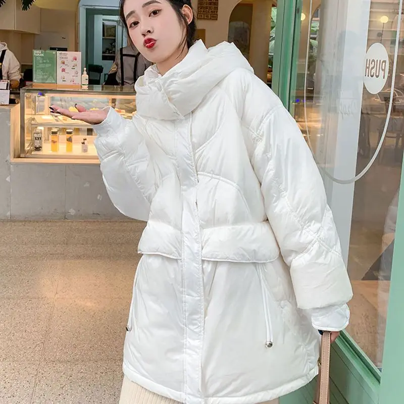 Winter Casual Women Thicken Coat Hooded Stand Collar Drawstring Fashion Warm Parkas Elegant Loose Female Down Cotton Jacket
Winter Casual Women Thicken Coat Hooded Stand Collar Drawstring Fashion Warm Parkas Elegant Loose Female Down Cotton Jacket