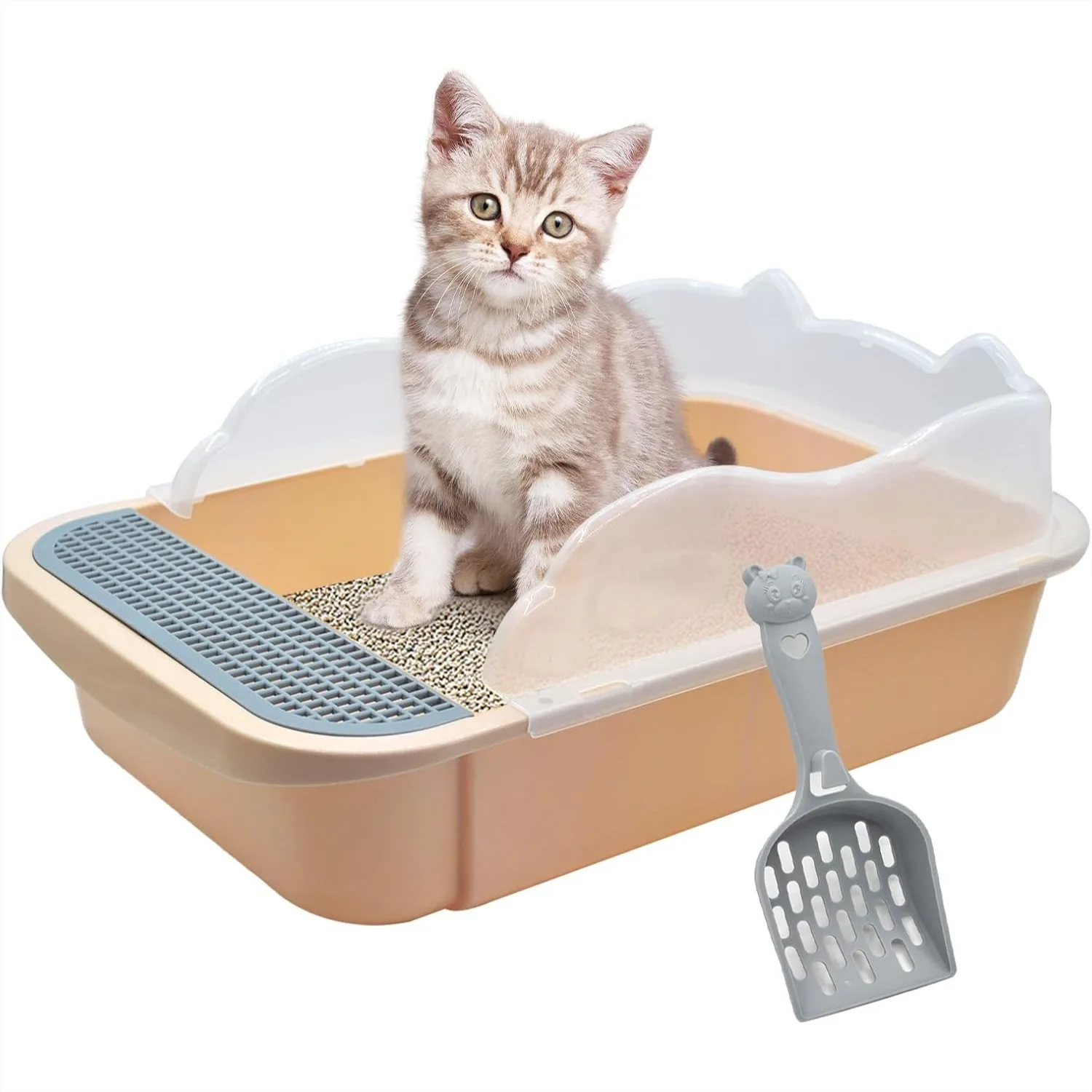Open Cat Litter Box with High Sides for Small Cats, Semi-Enclosed Kitty Toilet with Sifting Scoop, Easy Clean Khaki
Open Cat Litter Box with High Sides for Small Cats, Semi-Enclosed Kitty Toilet with Sifting Scoop, Easy Clean Khaki