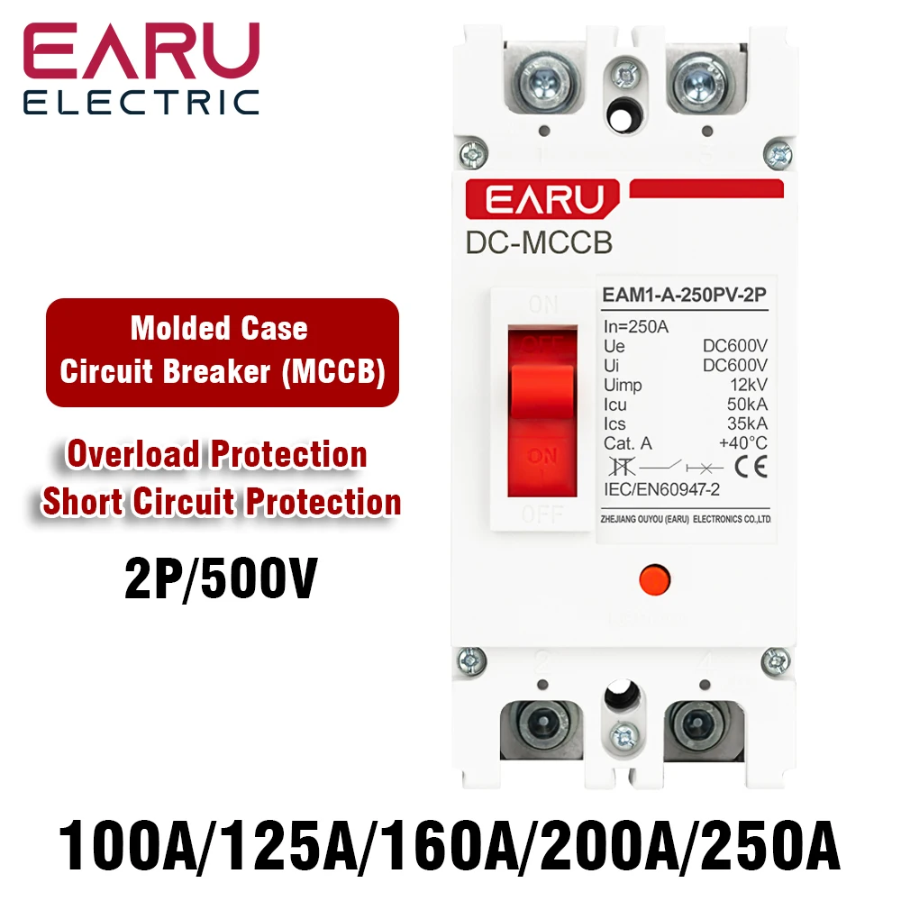 2P DC 500V DC Solar Molded Case Circuit Breaker MCCB Overload Protection Switch Protector for Solar Photovoltaic PV 100A 125A
2P DC 500V DC Solar Molded Case Circuit Breaker MCCB Overload Protection Switch Protector for Solar Photovoltaic PV 100A 125A