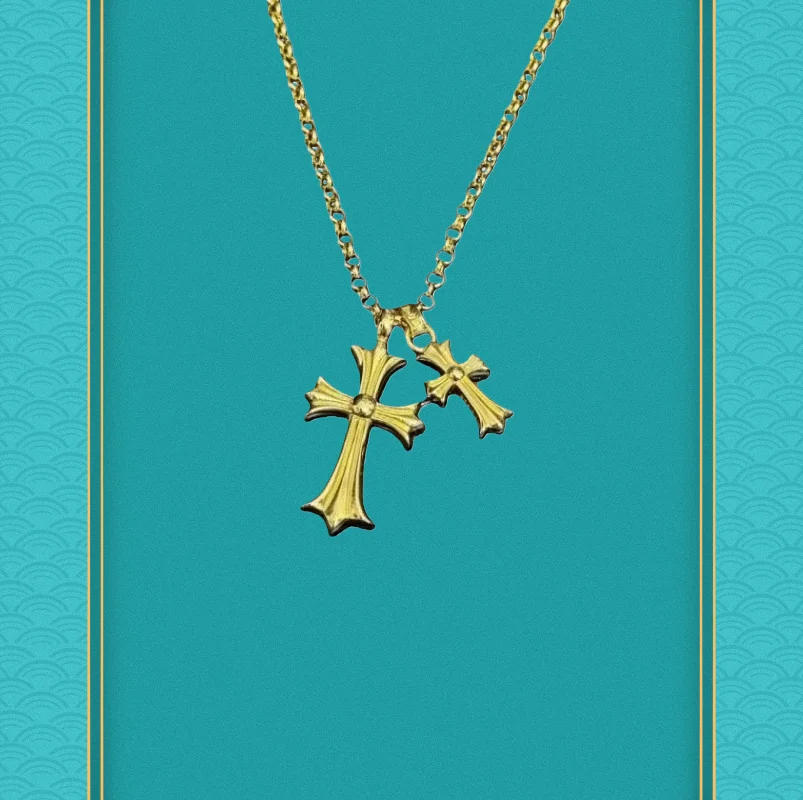 Vintage Gold Double Cross Pendant Necklace
Vintage Gold Double Cross Pendant Necklace