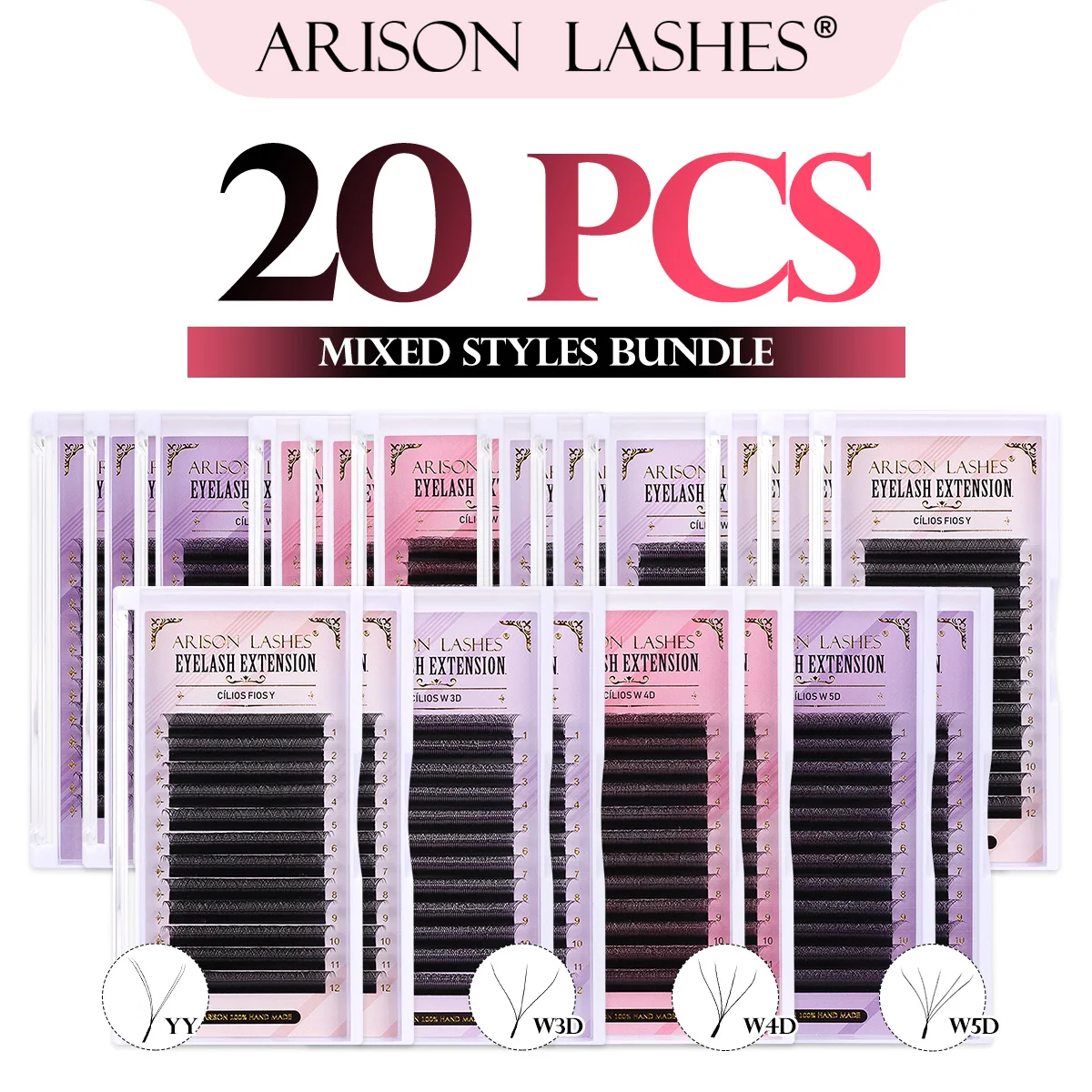 ARISON 20 Boxes YY 3D 4D 5D Premade Fans Lash Extensions Volume Lashes Mixed Styles Salon Restock Set
ARISON 20 Boxes YY 3D 4D 5D Premade Fans Lash Extensions Volume Lashes Mixed Styles Salon Restock Set