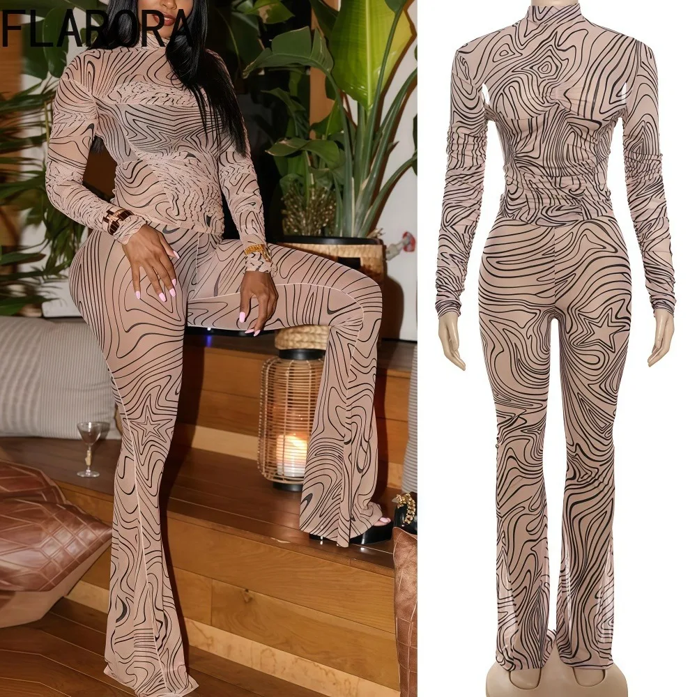 FLARORA Fashion Stripe Print 2 Pcs Sets Woman Turtleneck Full Sleeve Tshirts Top And Hight Waist Flare Pants Lady Street Outfits
FLARORA Fashion Stripe Print 2 Pcs Sets Woman Turtleneck Full Sleeve Tshirts Top And Hight Waist Flare Pants Lady Street Outfits