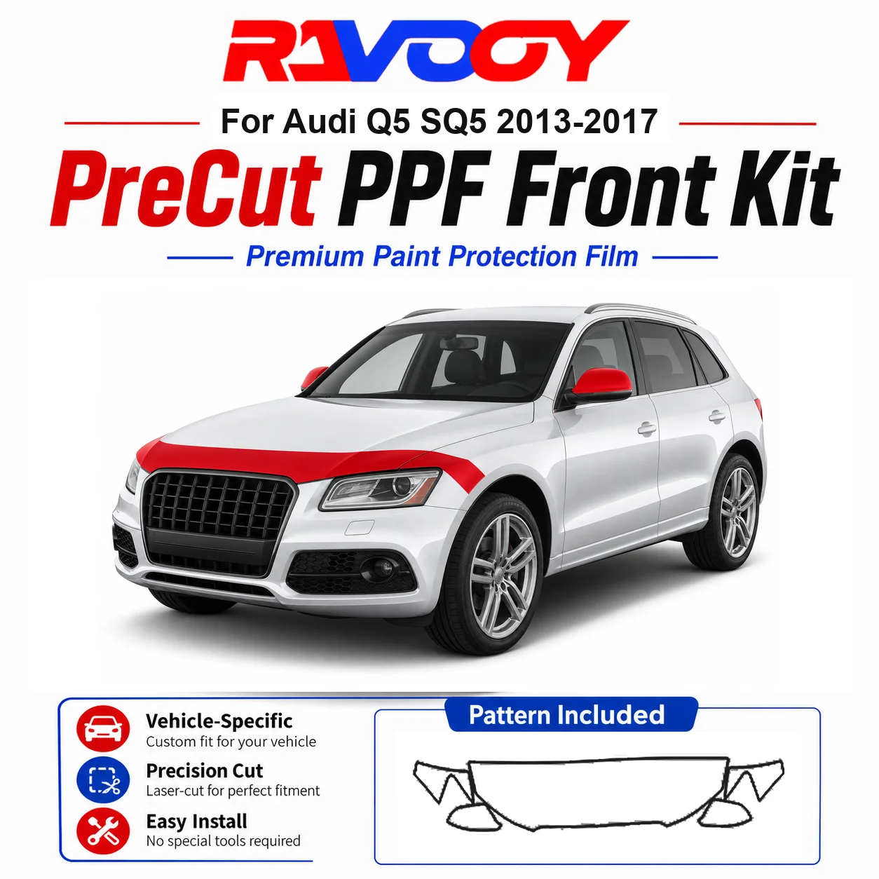 8.5mil TPU Precut PPF Kit For Audi Q5 SQ5 2013-2017 - Hood, Fenders & Mirror Set - Self-Healing Clear Bra Film
8.5mil TPU Precut PPF Kit For Audi Q5 SQ5 2013-2017 - Hood, Fenders & Mirror Set - Self-Healing Clear Bra Film