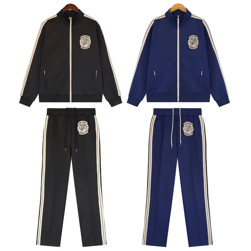 European American Streetwear SAINT Jacket Tracksuit High Quality Stripe Splice Loose Pants Men Women Casual Jogging Suit
European American Streetwear SAINT Jacket Tracksuit High Quality Stripe Splice Loose Pants Men Women Casual Jogging Suit