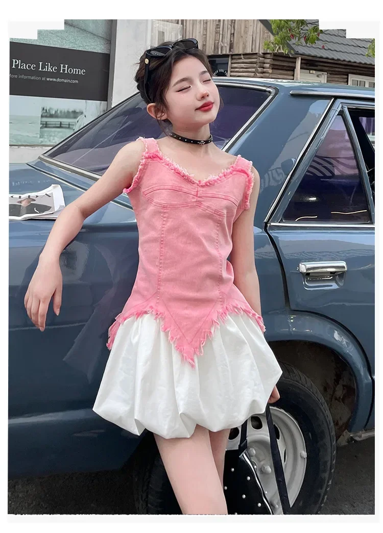 Детская одежда, майка с рваными кисточками, уличная одежда для танцев в стиле хип-хоп, джинсовый жилет для маленьких девочек от 6 до 16 лет, джинсы с неровным краем на подтяжках
Детская одежда, майка с рваными кисточками, уличная одежда для танцев в стиле хип-хоп, джинсовый жилет для маленьких девочек от 6 до 16 лет, джинсы с неровным краем на подтяжках