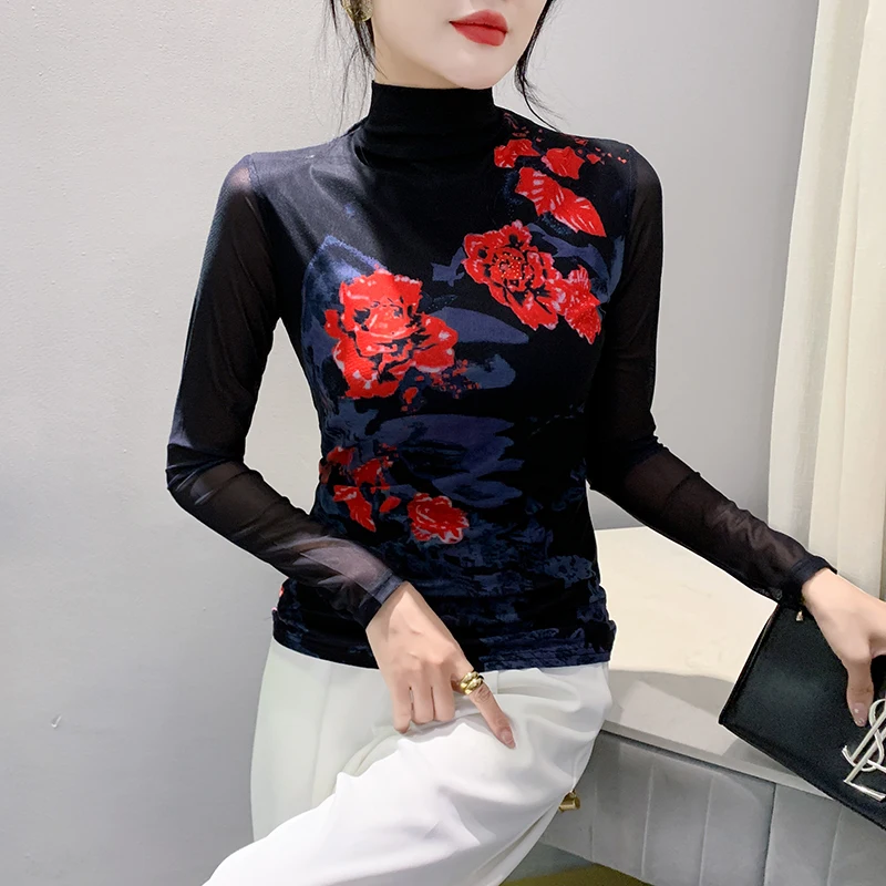 2023 New Fall Winter Clothes Location Flower T-Shirt Fashion Sexy Turtleneck Print Women Tops Long Sleeve All Match Tees 39284
2023 New Fall Winter Clothes Location Flower T-Shirt Fashion Sexy Turtleneck Print Women Tops Long Sleeve All Match Tees 39284
