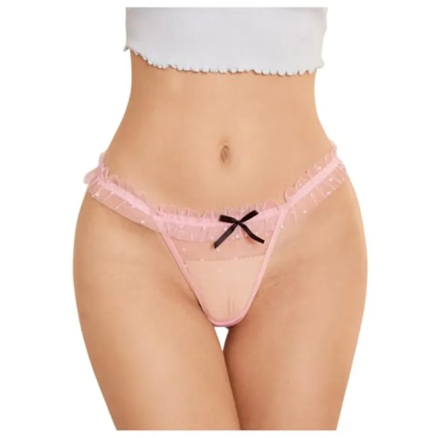 SHENHE Women's Sexy Ruffled Mesh Thong Low Rise Binding Trim Bow Cheeky Panty Tanga
SHENHE Women's Sexy Ruffled Mesh Thong Low Rise Binding Trim Bow Cheeky Panty Tanga