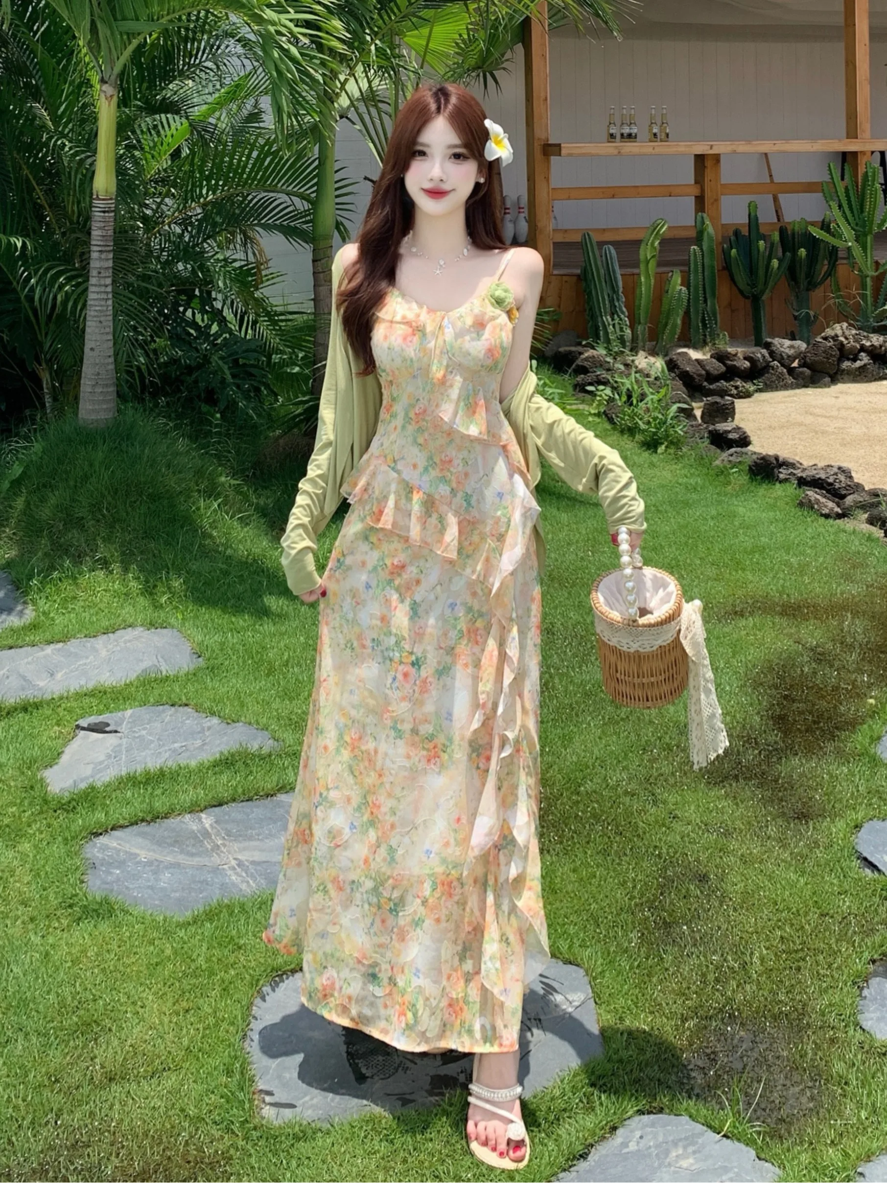 Sweet Large Size Women's Summer 2026 Outfit Long Sleeve Open Cardigan Top Floral Print Gored Skirt Set Korean Style High Wais...
Sweet Large Size Women's Summer 2026 Outfit Long Sleeve Open Cardigan Top Floral Print Gored Skirt Set Korean Style High Wais...