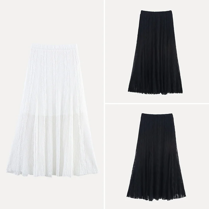 Ele Heavy Embroidery Lace Me Skirt Long Midi High Waist Street Sle Pure Color Polyester Fiber Z Spring 2025
Ele Heavy Embroidery Lace Me Skirt Long Midi High Waist Street Sle Pure Color Polyester Fiber Z Spring 2025