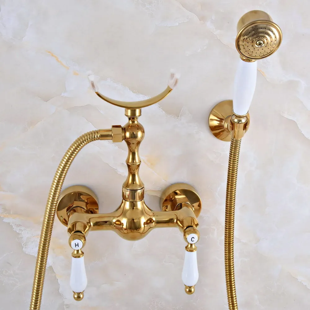 Contemporary Luxury Gold Color Brass Wall Mounted Bathtub Faucet with Handheld Shower Set +150CM Hose Mixer Tap 2na924
Contemporary Luxury Gold Color Brass Wall Mounted Bathtub Faucet with Handheld Shower Set +150CM Hose Mixer Tap 2na924