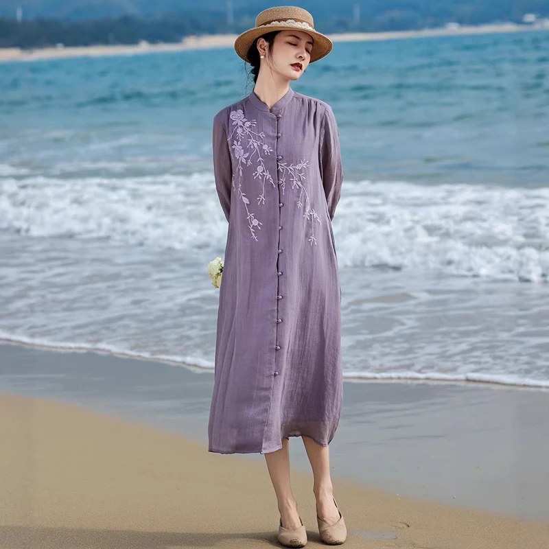 Chinese Style Floral Embroidery Ramie Women Casual Dress New 2026 Spring Vintage Stand Collar Ladies Elegant Long Dresses M2391
Chinese Style Floral Embroidery Ramie Women Casual Dress New 2026 Spring Vintage Stand Collar Ladies Elegant Long Dresses M2391