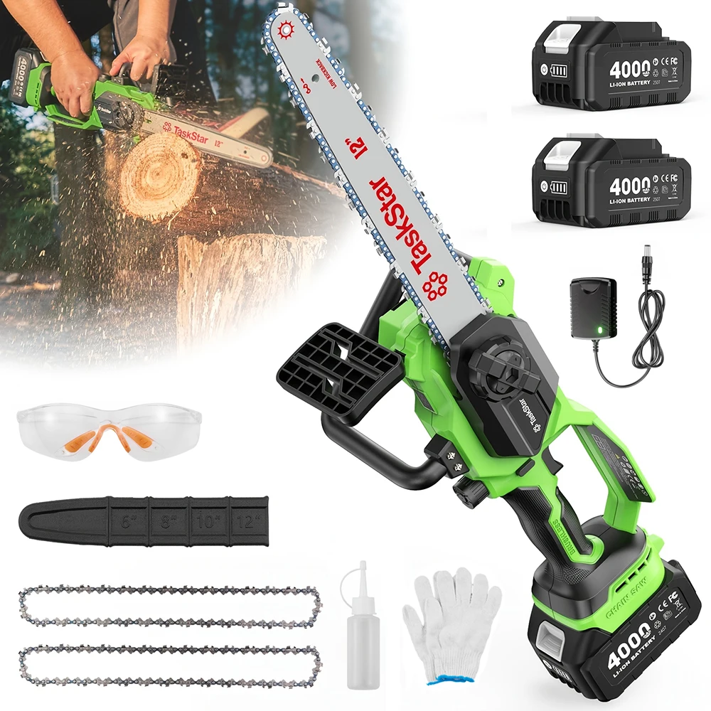 TaskStar 12-Inch Electric Chainsaw Cordless 2*4.0Ah Rechargeable Battery Powered Wood Saw For Firewood&Log Cutting&Tree Pruning
TaskStar 12-Inch Electric Chainsaw Cordless 2*4.0Ah Rechargeable Battery Powered Wood Saw For Firewood&Log Cutting&Tree Pruning