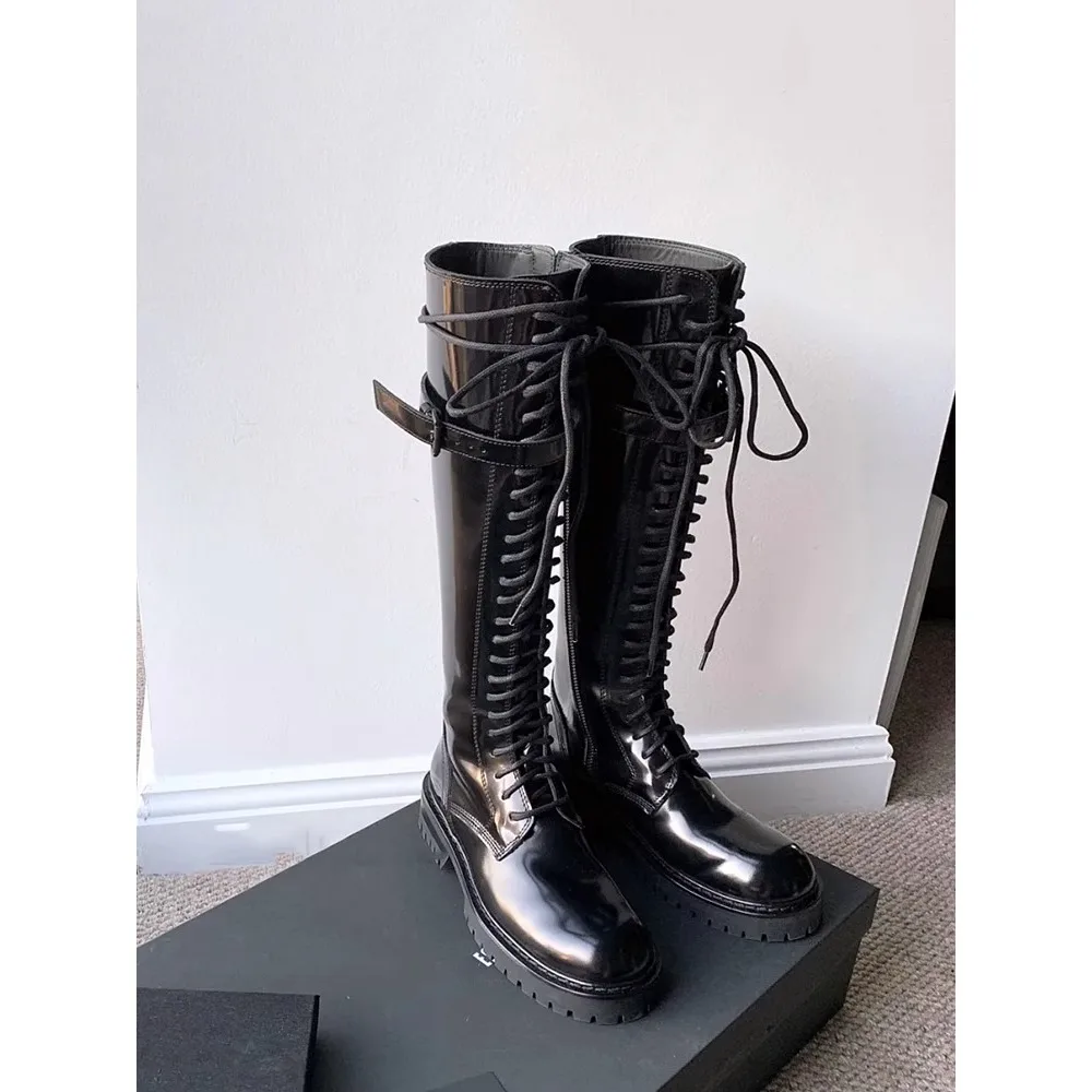 Fashion Black Genuine Leather Motorcycle Boots Winter Fur European Knee-High Boots Women's Long Riding Boots Western Lace up
Fashion Black Genuine Leather Motorcycle Boots Winter Fur European Knee-High Boots Women's Long Riding Boots Western Lace up