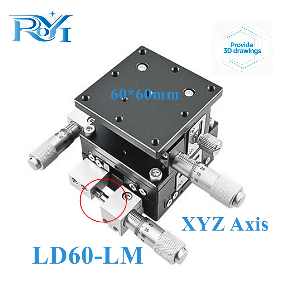 XYZ Axis 60mm Manual Fine‑Tuning Slide Table LD60‑LM /CM /RM Cross Roller Linear Stage Precision Manual Displacement Platform
XYZ Axis 60mm Manual Fine‑Tuning Slide Table LD60‑LM /CM /RM Cross Roller Linear Stage Precision Manual Displacement Platform