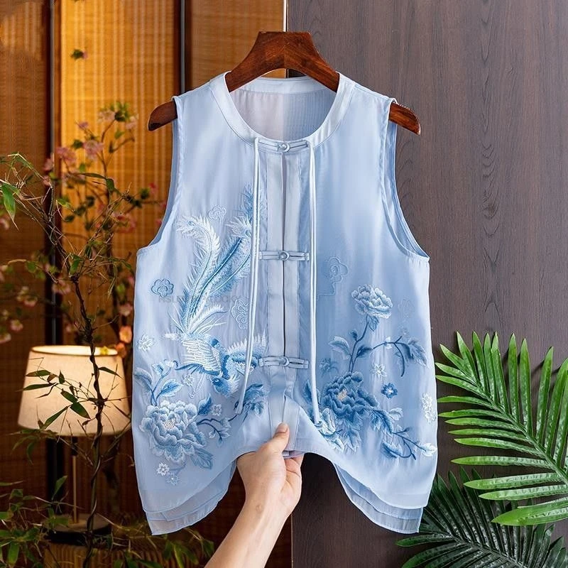 Жилет Tangsuit в китайском стиле, винтажный атласный жаккардовый жилет, традиционный жилет с круглым вырезом, национальная цветочная вышивка, женский синий жилет
Жилет Tangsuit в китайском стиле, винтажный атласный жаккардовый жилет, традиционный жилет с круглым вырезом, национальная цветочная вышивка, женский синий жилет