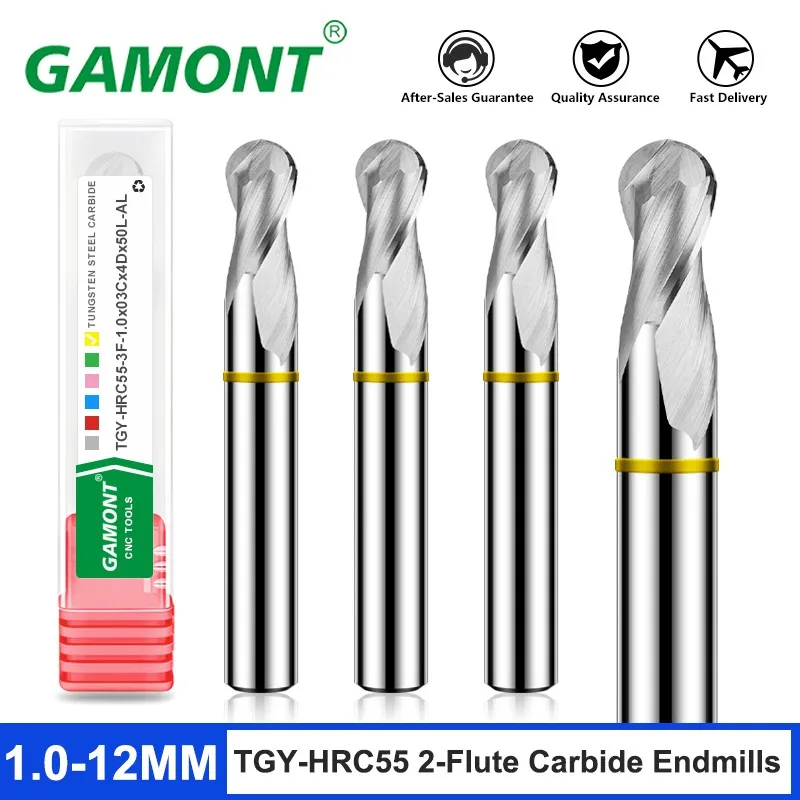 GAMONT TGY-HRC55 2-Flute Color Circle Tungsten Steel Carbide For Aluminum Milling Cutter CNC Machining Center Ball Nose End Mill
GAMONT TGY-HRC55 2-Flute Color Circle Tungsten Steel Carbide For Aluminum Milling Cutter CNC Machining Center Ball Nose End Mill
