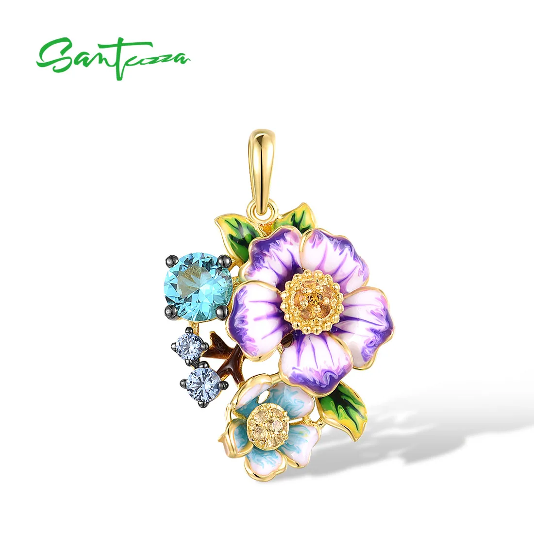 SANTUZZA Real 925 Sterling Silver Pendant For Women Yellow Nano Blue Stone Purple Flower Delicate Fine Jewelry Handmade Enamel
SANTUZZA Real 925 Sterling Silver Pendant For Women Yellow Nano Blue Stone Purple Flower Delicate Fine Jewelry Handmade Enamel