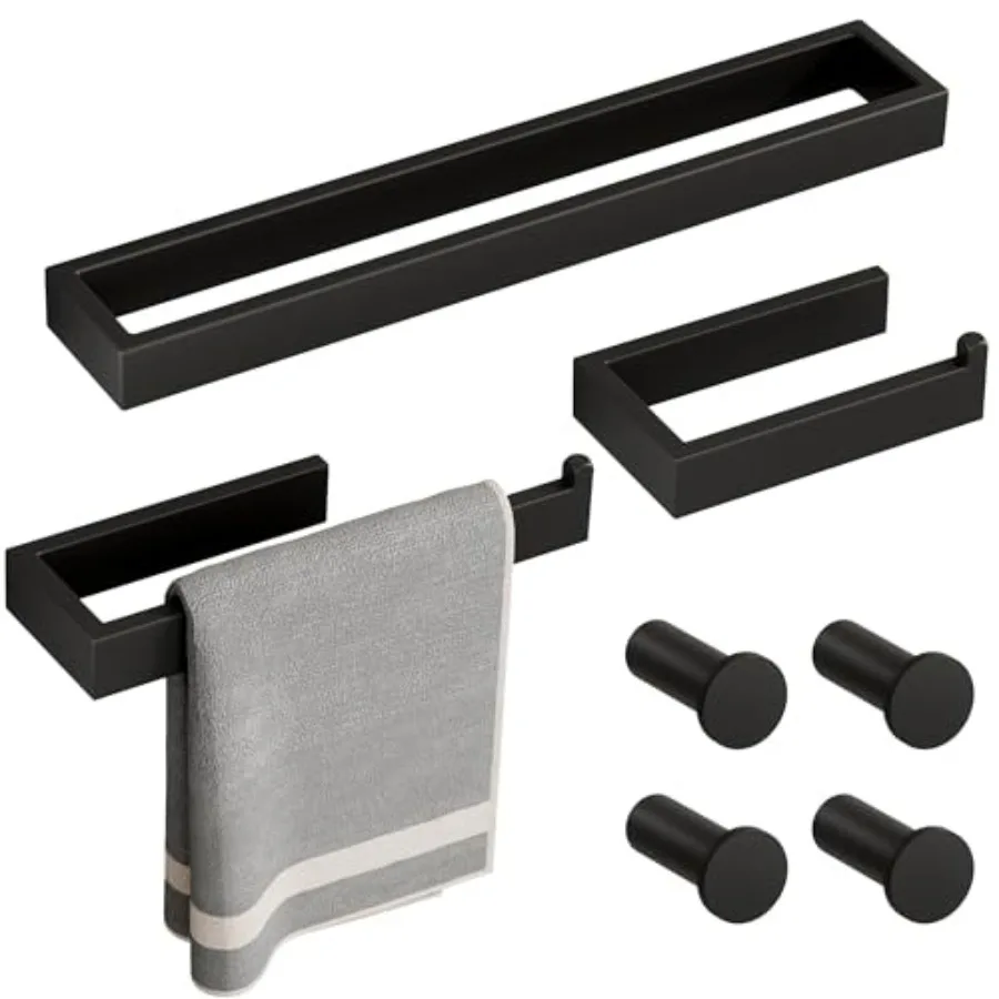 Bathroom hardware set: SUS304 stainless steel, black finish, 7-piece including 16-inch towel bar, towel ring, toilet paper hold
Bathroom hardware set: SUS304 stainless steel, black finish, 7-piece including 16-inch towel bar, towel ring, toilet paper hold