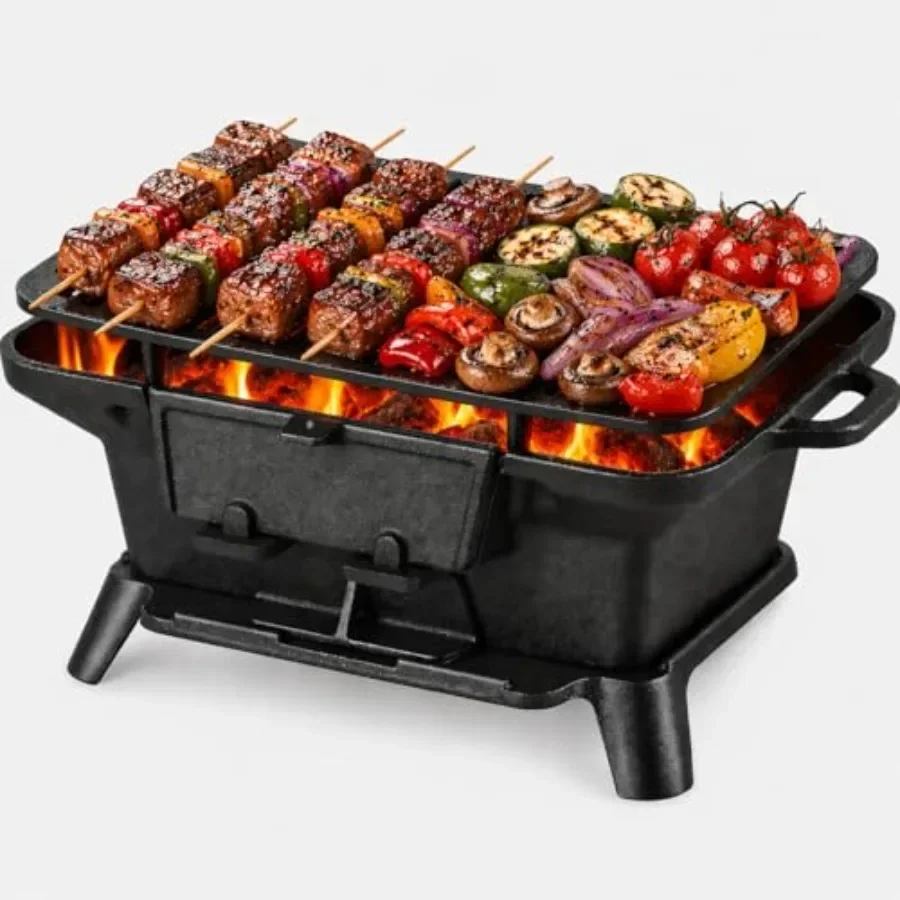 Hibachi Grill Outdoor: Portable Mini Charcoal Grill, Pre-Seasoned Cast Iron, Black, Compact Yakitori Tabletop Skillet for Campi
Hibachi Grill Outdoor: Portable Mini Charcoal Grill, Pre-Seasoned Cast Iron, Black, Compact Yakitori Tabletop Skillet for Campi