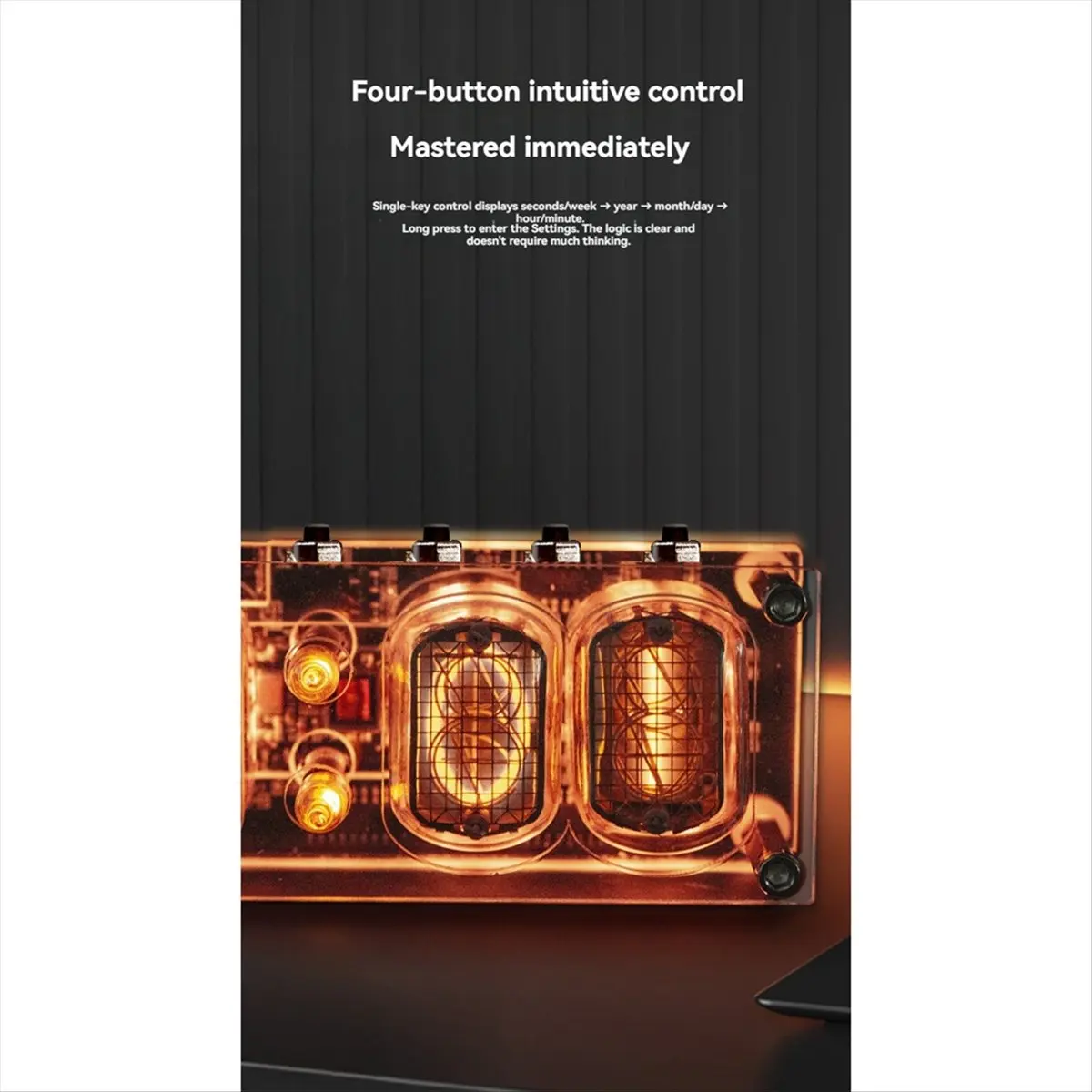 M85K In-12 Glow Tube Clock 4-Digit Retro Nixie Tube Clock with RGB Colorful Light DC5V USB for Desktop and Room Decoration
M85K In-12 Glow Tube Clock 4-Digit Retro Nixie Tube Clock with RGB Colorful Light DC5V USB for Desktop and Room Decoration