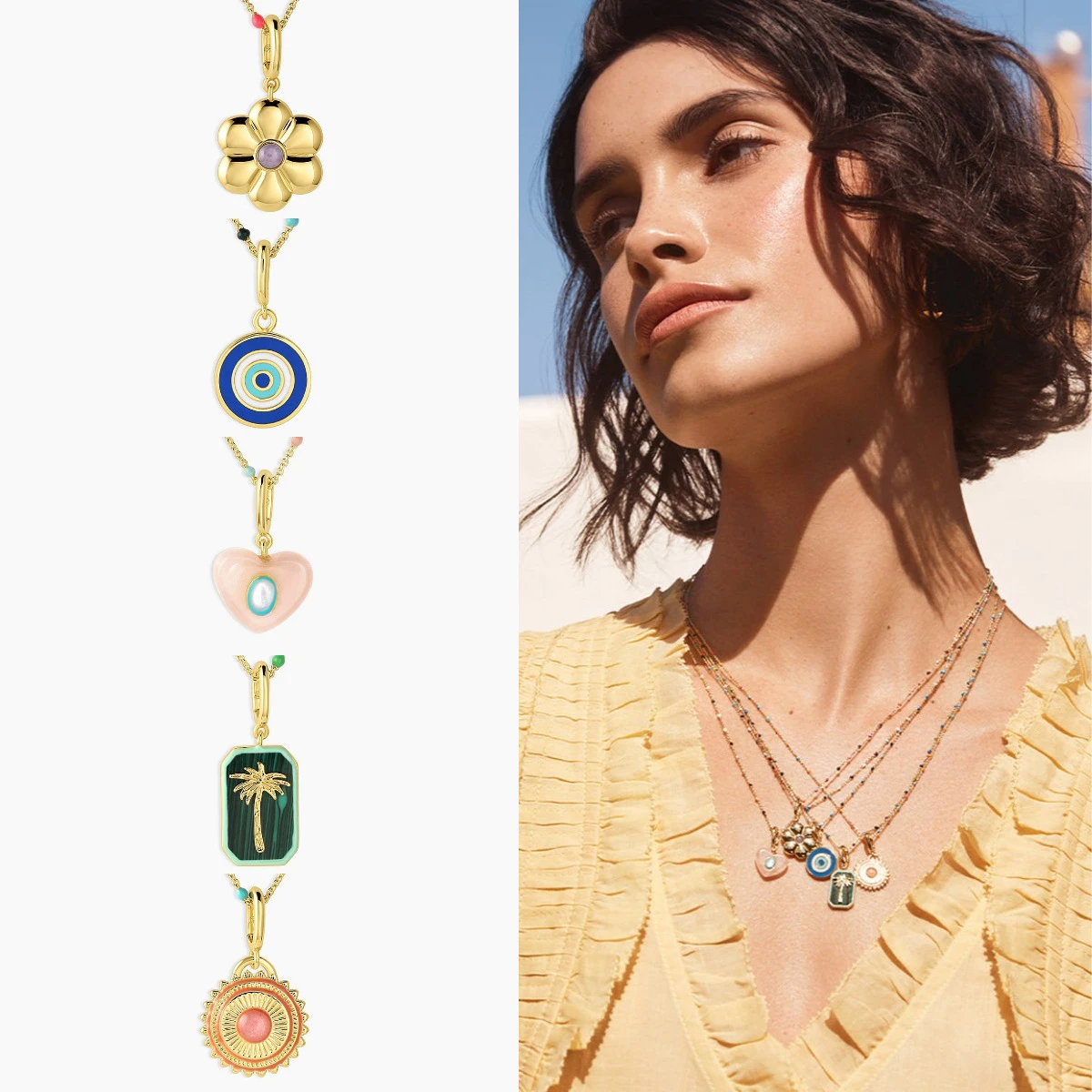 Drip Oil Necklace Love Palm Tree Sun Flower Devil's Eye Round Coin Pendant Necklace Women's Gold Plated Color Preserved
Drip Oil Necklace Love Palm Tree Sun Flower Devil's Eye Round Coin Pendant Necklace Women's Gold Plated Color Preserved