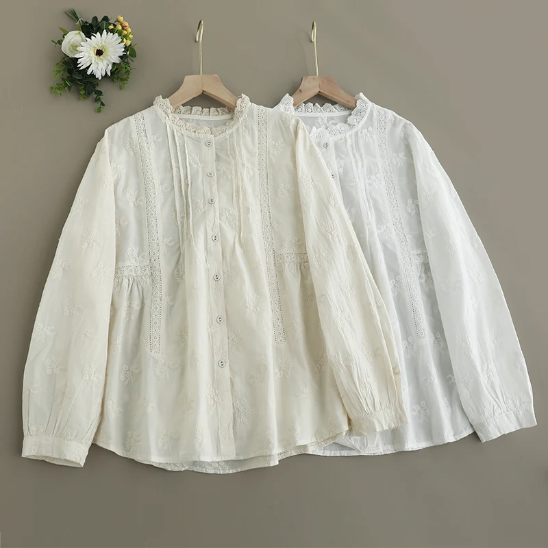 2025 Spring New Japanese Sweet Mori Girl Solid Color Embroidery 100% Cotton Shirts Women Stand Collar Long Sleeve Casual Blouse
2025 Spring New Japanese Sweet Mori Girl Solid Color Embroidery 100% Cotton Shirts Women Stand Collar Long Sleeve Casual Blouse