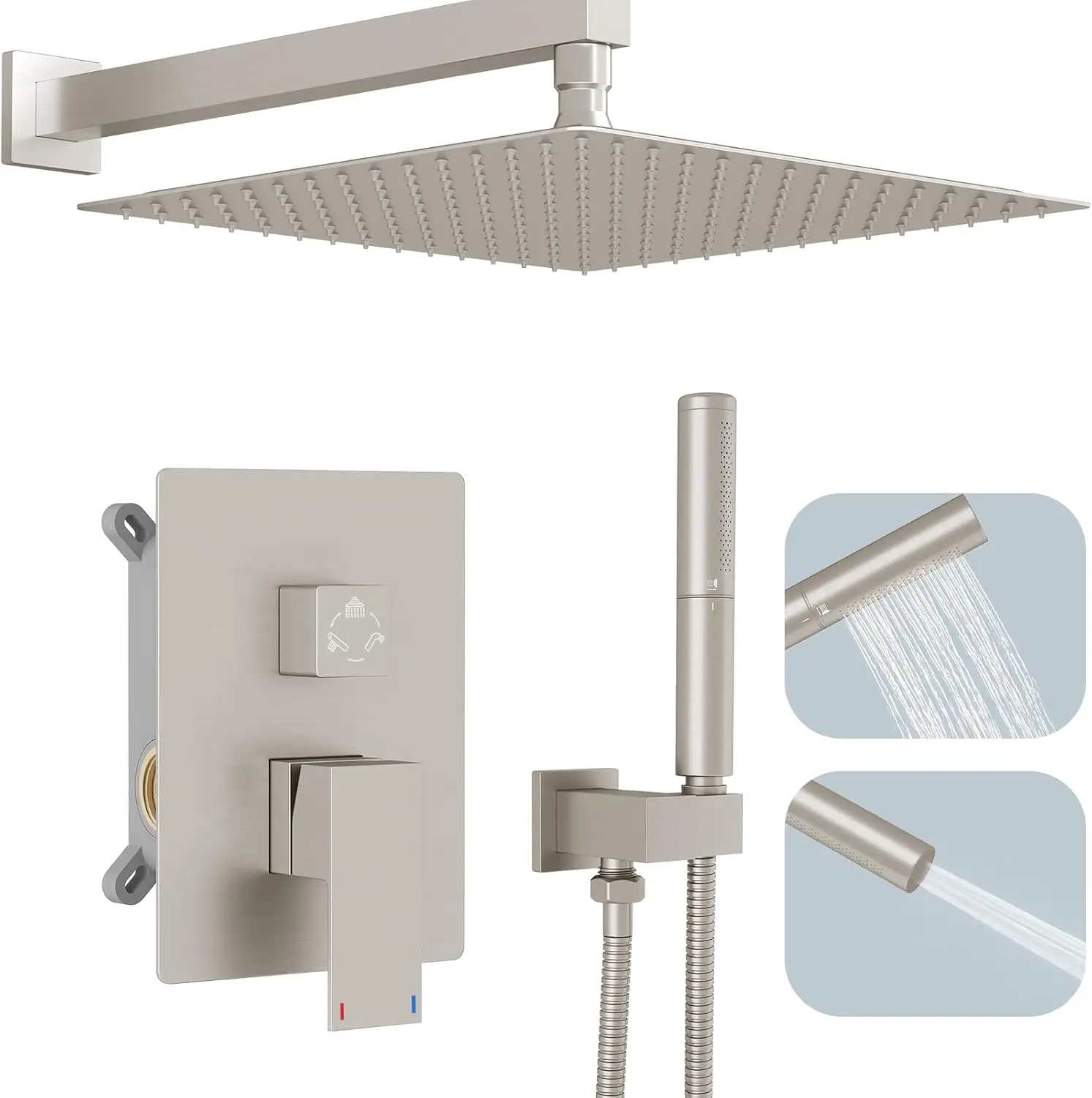 12" Rainfall Shower System Set with 2-in-1 Handheld Sprayer, Brushed Nickel
12" Rainfall Shower System Set with 2-in-1 Handheld Sprayer, Brushed Nickel