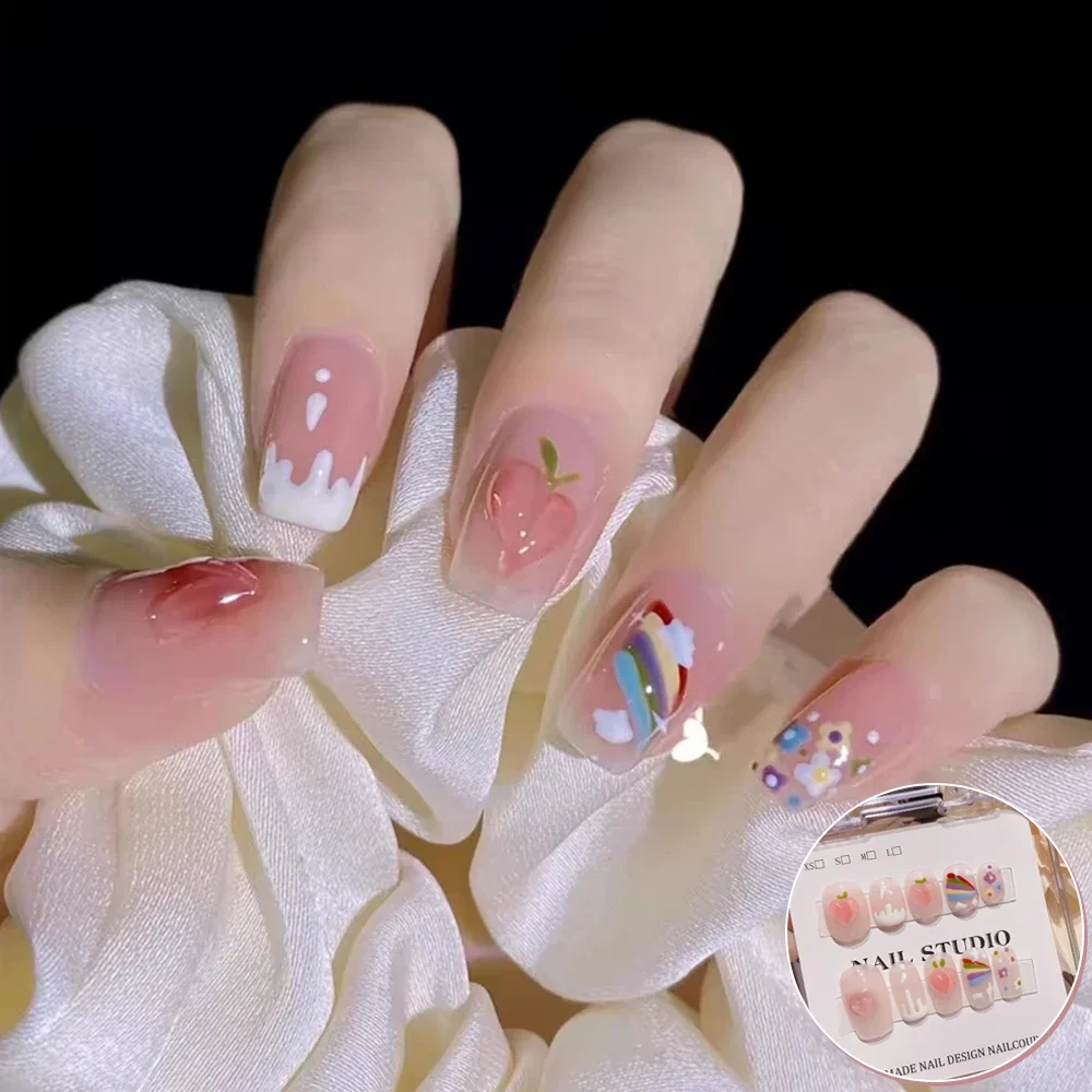 10pcs Handmade Press on Nails Short Rainbow Peach Design Sweet Artificial Nail For Women and Girl Pink Removable Nail Art
10pcs Handmade Press on Nails Short Rainbow Peach Design Sweet Artificial Nail For Women and Girl Pink Removable Nail Art
