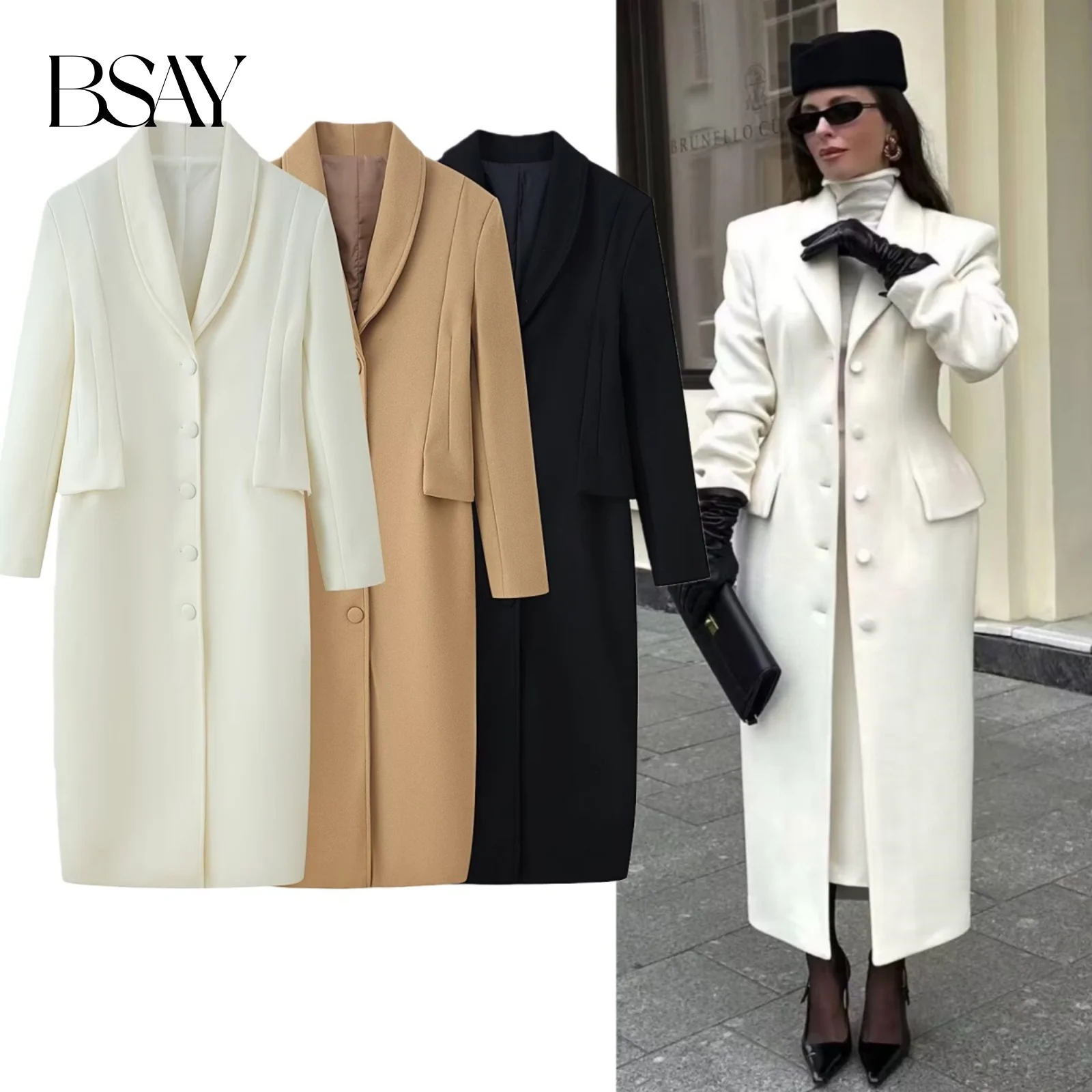 BSAY Slim Woolen Coat for Women Fashion Autumn Winter New Solid Color Long Sleeved Single-breasted Lapel Coats Jacket Mujer
BSAY Slim Woolen Coat for Women Fashion Autumn Winter New Solid Color Long Sleeved Single-breasted Lapel Coats Jacket Mujer