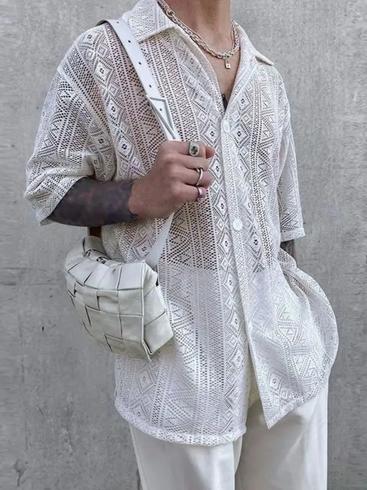 Men's mid Sve Me See tough Lace irt Transparent Lace Net irt Stand Fit Summer Casual Button up irt for Middle...
Men's mid Sve Me See tough Lace irt Transparent Lace Net irt Stand Fit Summer Casual Button up irt for Middle...