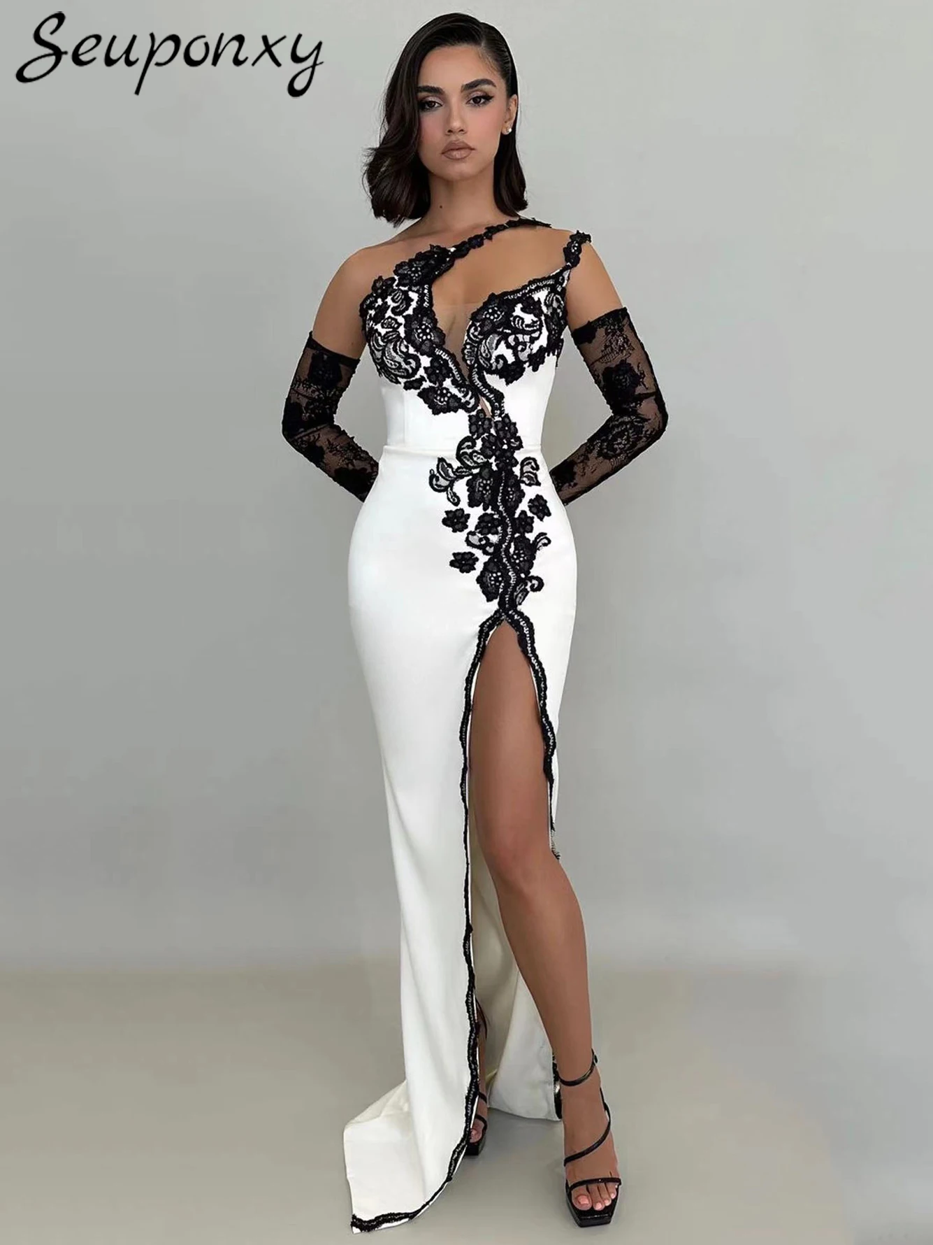 High Quality Sexy One Shoulder Sleeveless Women'S Fashion Lace High Slit Bandage Maxi Dress Elegant Evening Party Dress Vestidos
High Quality Sexy One Shoulder Sleeveless Women'S Fashion Lace High Slit Bandage Maxi Dress Elegant Evening Party Dress Vestidos