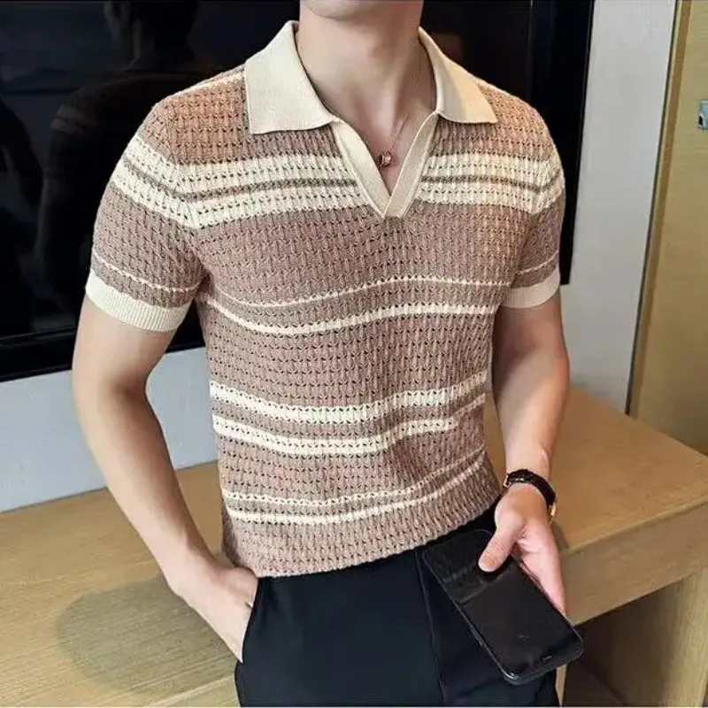 Men's Retro Striped Knit Polo Shirt Hollow Out Short Sleeve Casual Summer Top
Men's Retro Striped Knit Polo Shirt Hollow Out Short Sleeve Casual Summer Top