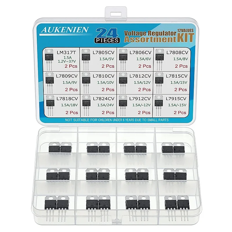 12 Values 24pcs L7805 LM317 L7806 L7808 L7809 L7810 L7812 L7815 L7818 L7824 L7912 L7915 Voltage Regulator Transistor Kit TO-220
12 Values 24pcs L7805 LM317 L7806 L7808 L7809 L7810 L7812 L7815 L7818 L7824 L7912 L7915 Voltage Regulator Transistor Kit TO-220