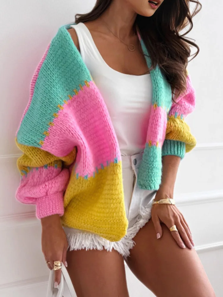 Color Block Patchwork Cardigan For Women 2025 Autumn Winter Fashion Loose Knitted Sweater Coat
Color Block Patchwork Cardigan For Women 2025 Autumn Winter Fashion Loose Knitted Sweater Coat