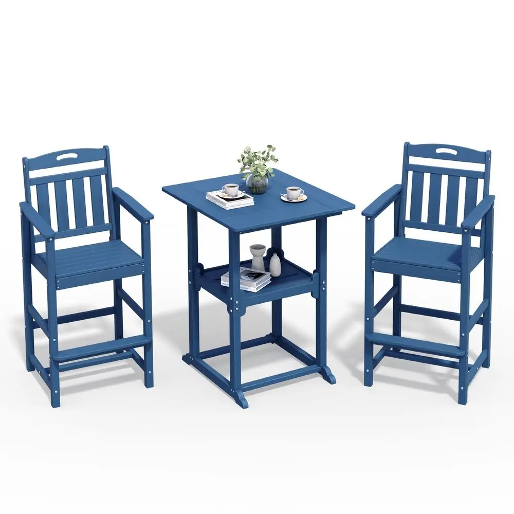 3Pcs Bistro Table and Chairs, AllWeather Square High Top Bar Table with Storage Shelf and 2 Oversized Adirondack Chairs, Heavy
3Pcs Bistro Table and Chairs, AllWeather Square High Top Bar Table with Storage Shelf and 2 Oversized Adirondack Chairs, Heavy
